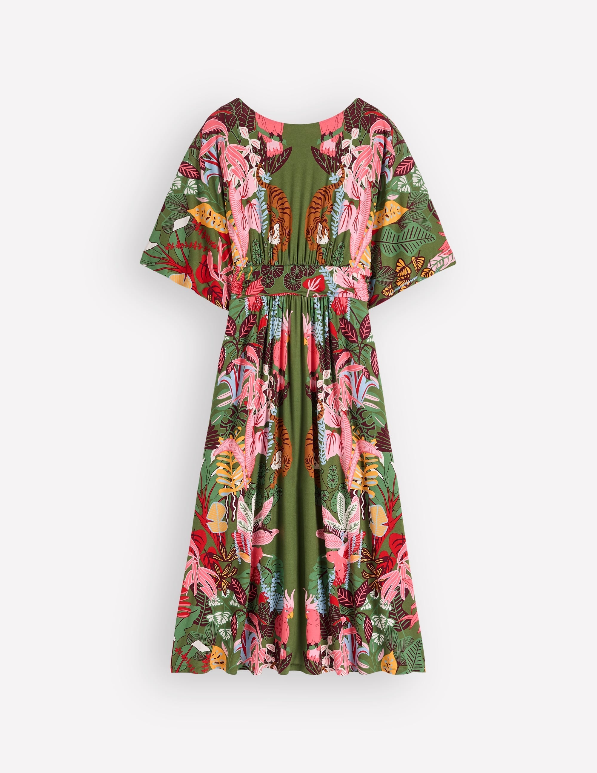 Imelda Kimono Jersey Dress-Olive, Tropical Safari