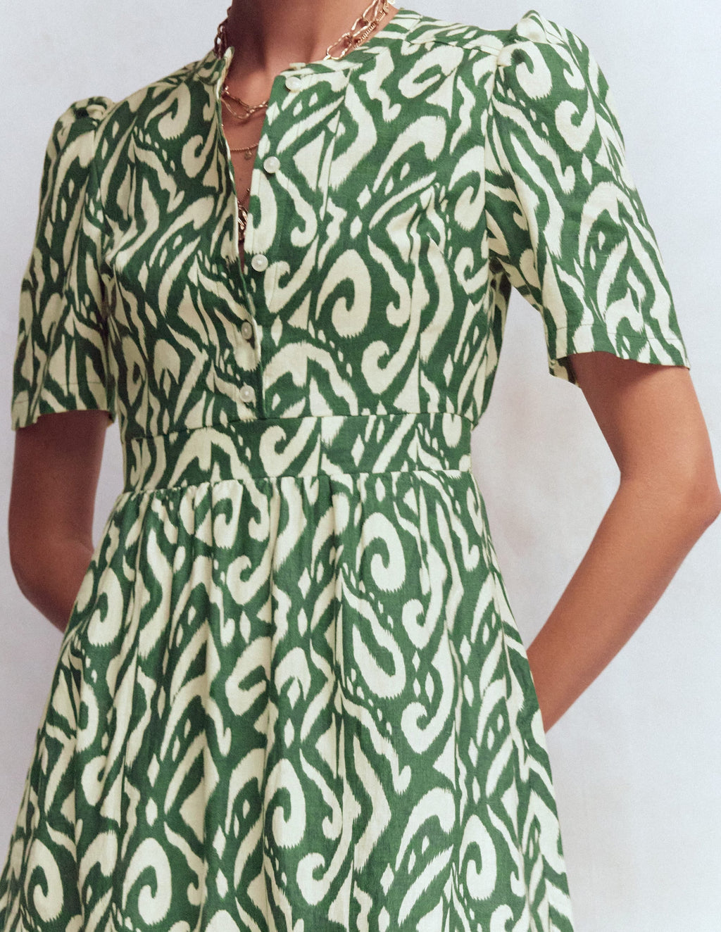 Ivy Linen Midi Dress-Hunter Green Ikat
