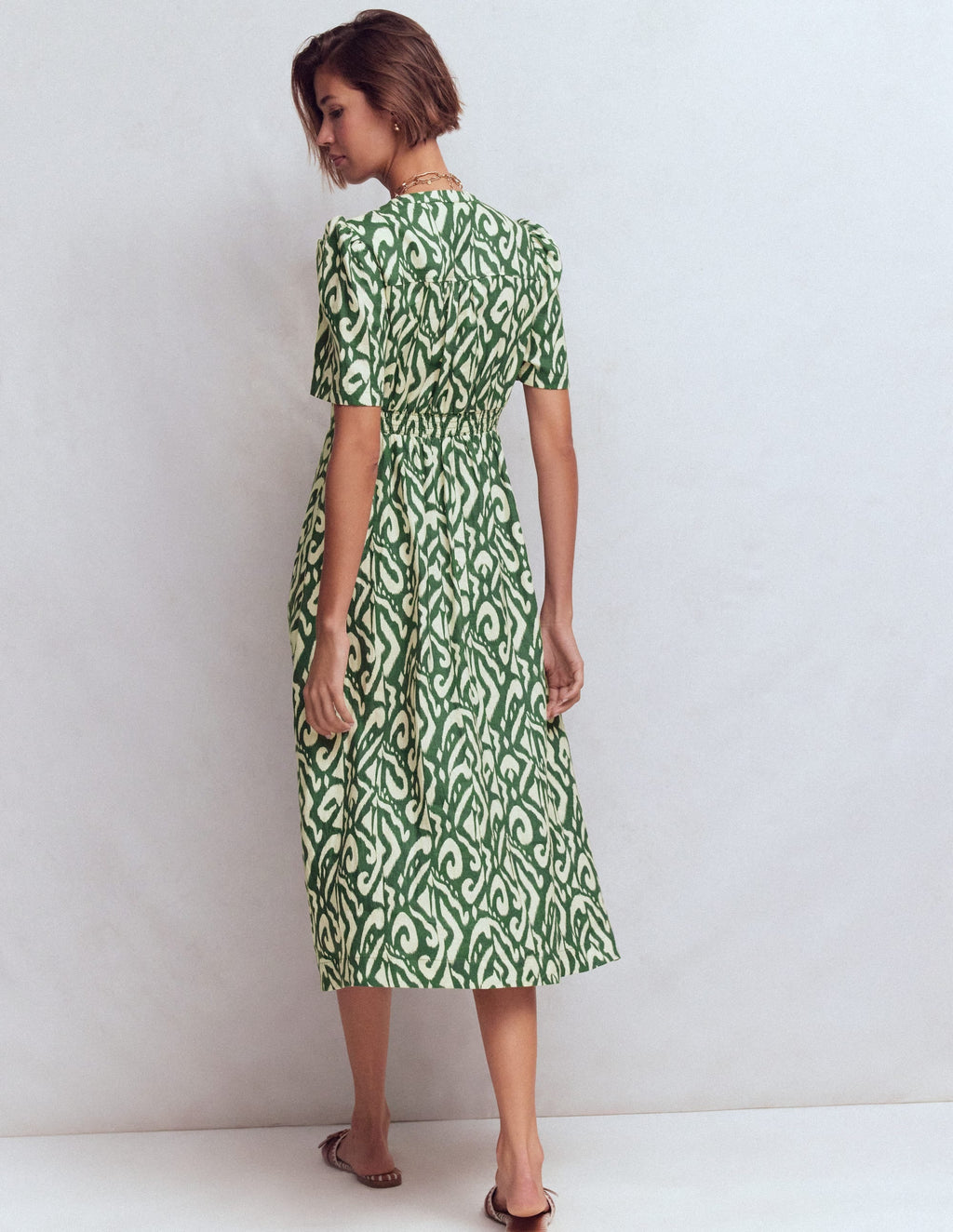 Ivy Linen Midi Dress-Hunter Green Ikat