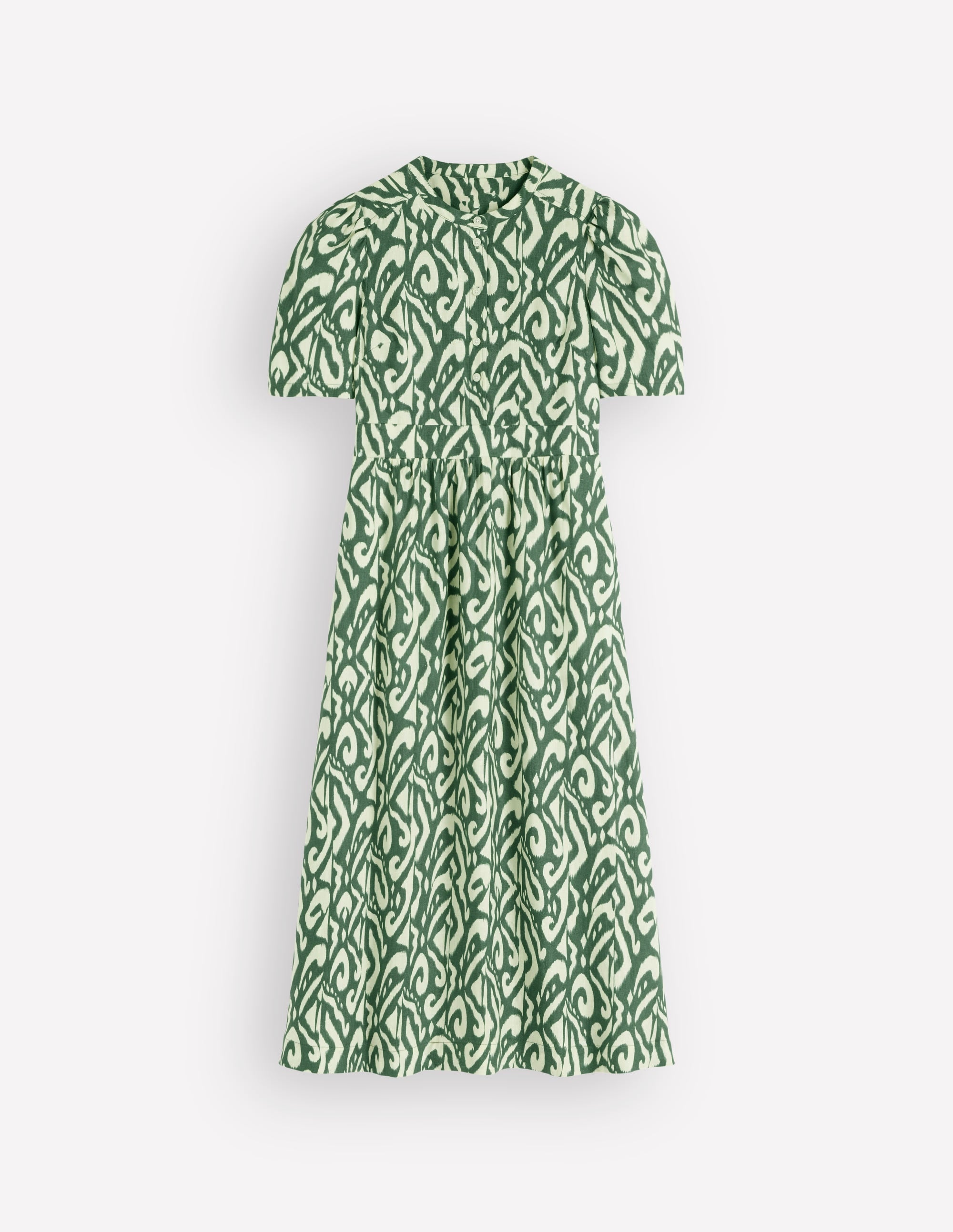 Ivy Linen Midi Dress-Hunter Green Ikat