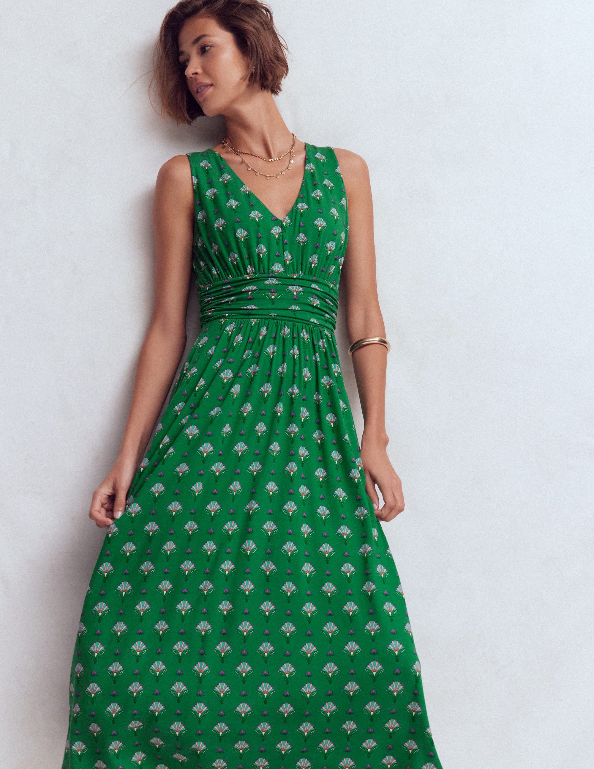 Elodie Jersey Maxi Dress-Green, Ornamental Floweret