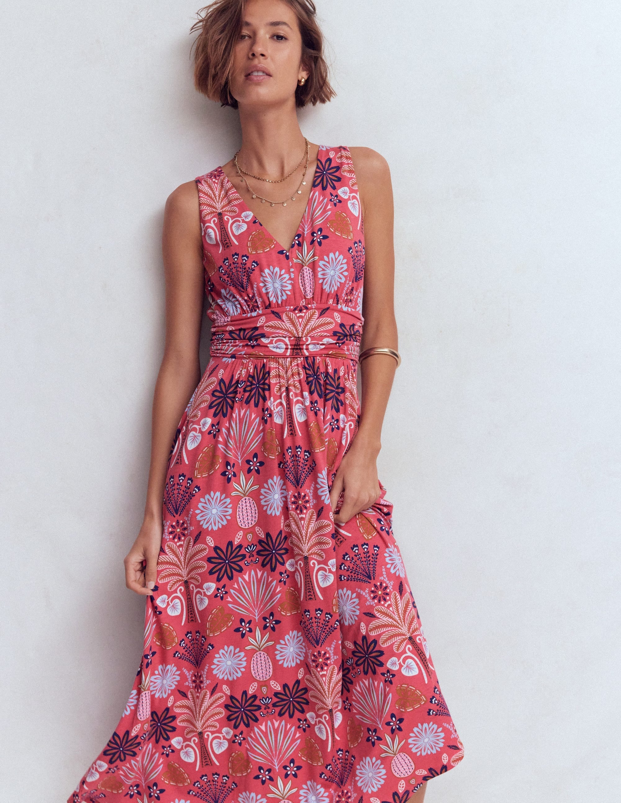 Elodie Jersey Maxi Dress-Cherry Blush, Tropical Forest