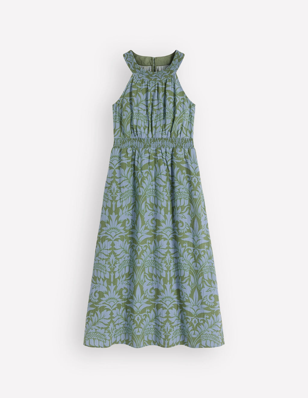 Daphne Double Cloth Dress-Green Ornamental Foliage