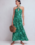 Sydney Twist Neck Jersey Dress-Green, Flourishing Meadow