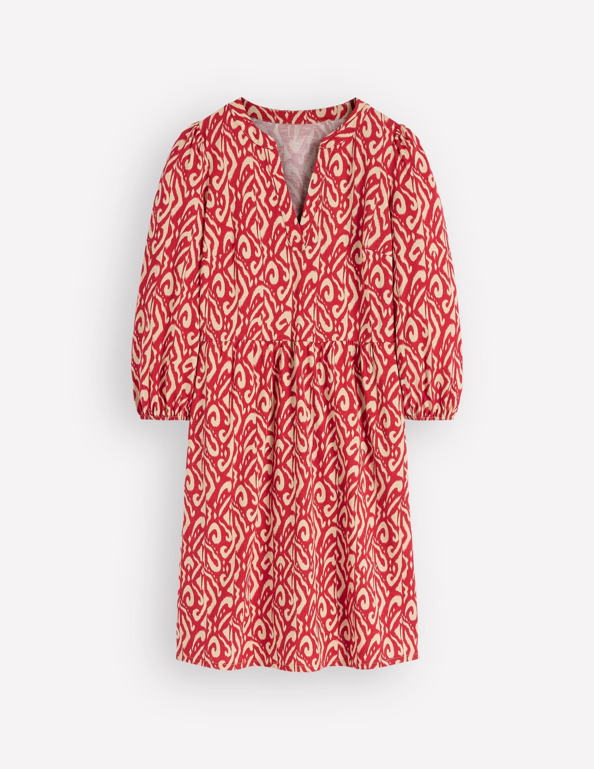 Cathy Notch Neck Jersey Dress-Merida Red, Ikat