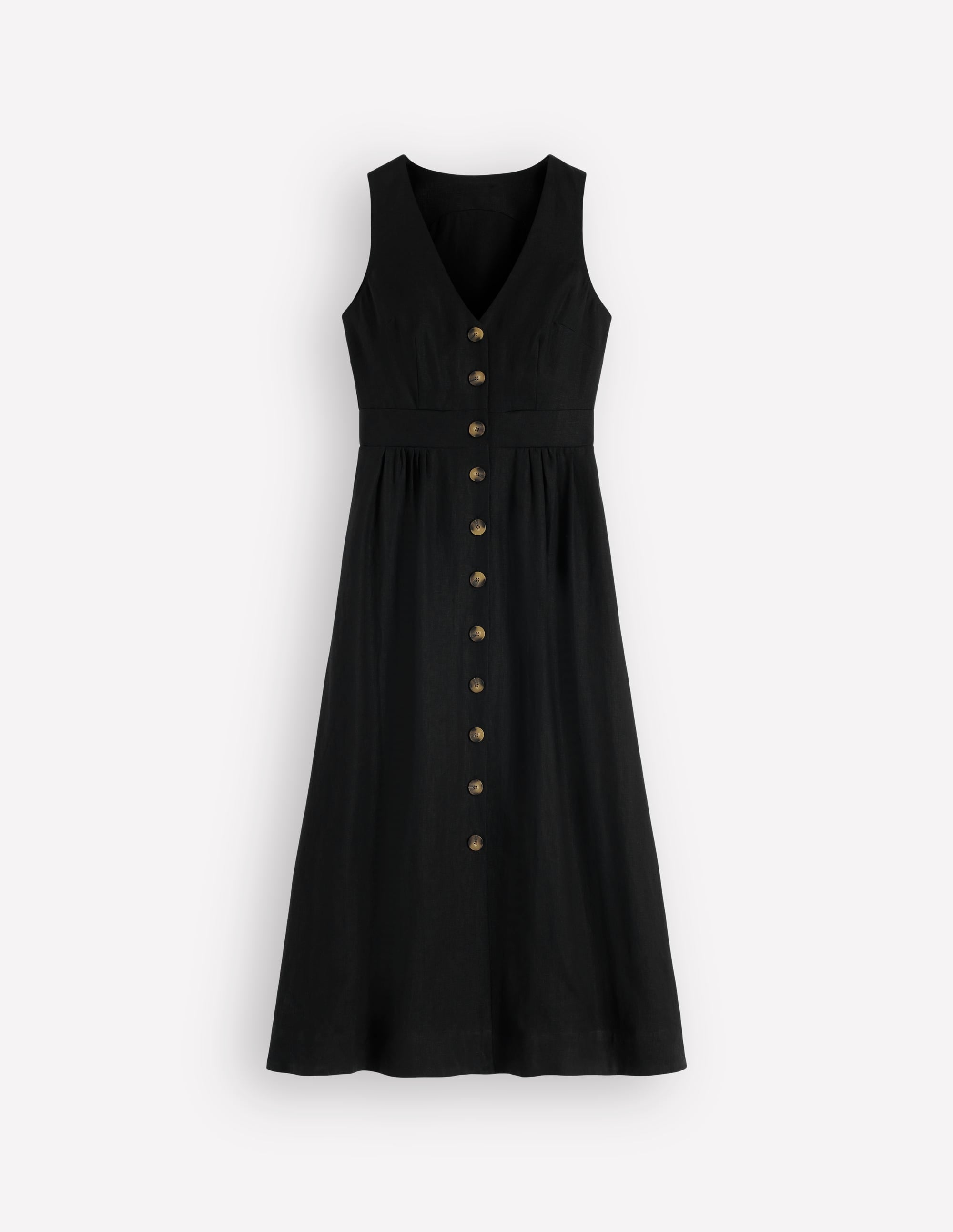 Catherine Button Linen Dress-Black