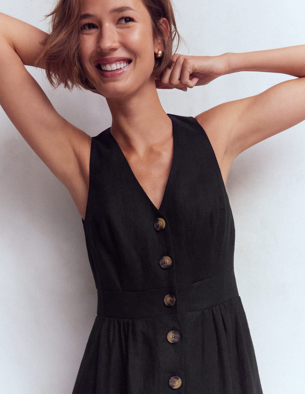 Catherine Button Linen Dress-Black