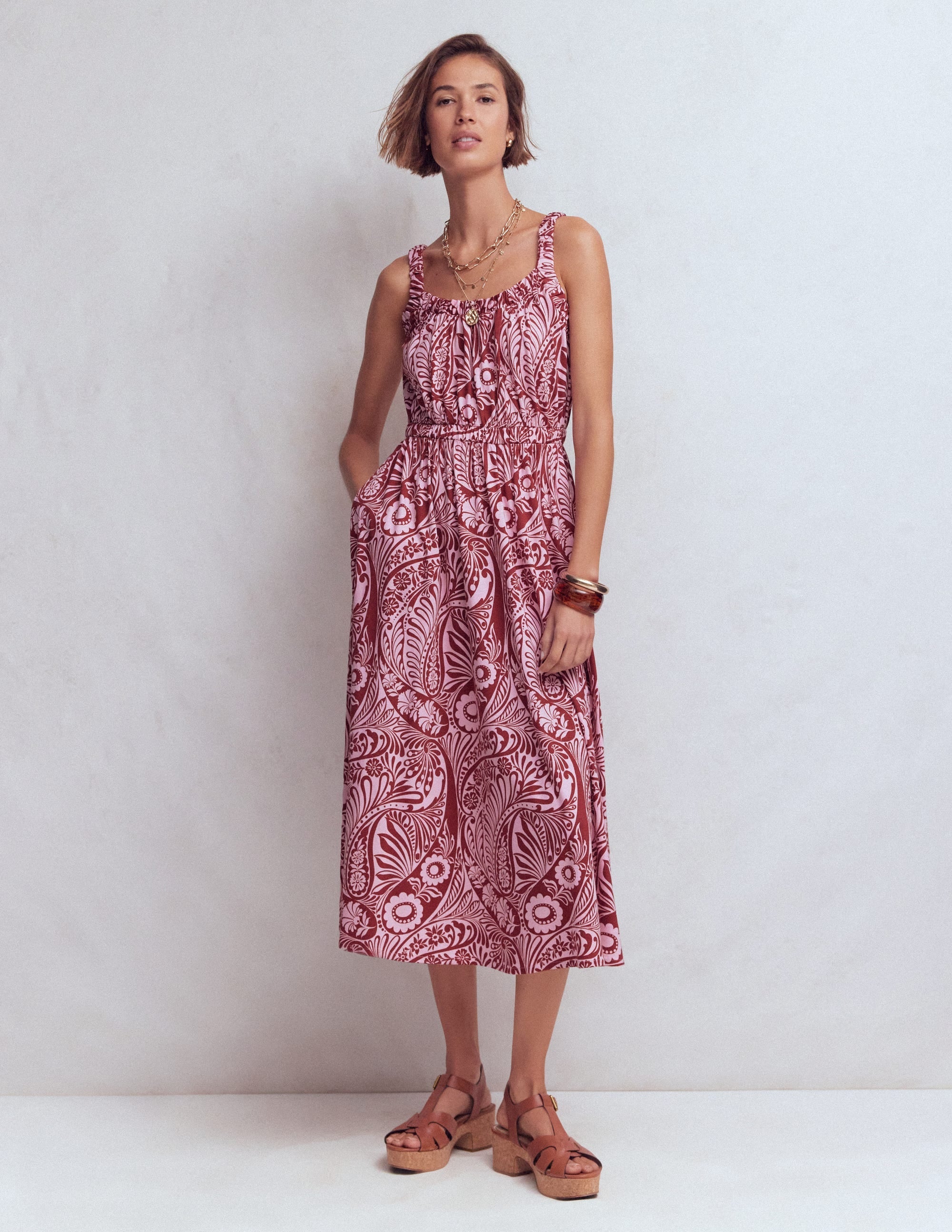 Scoop Neck Jersey Dress-Pink, Enchanted Paisley