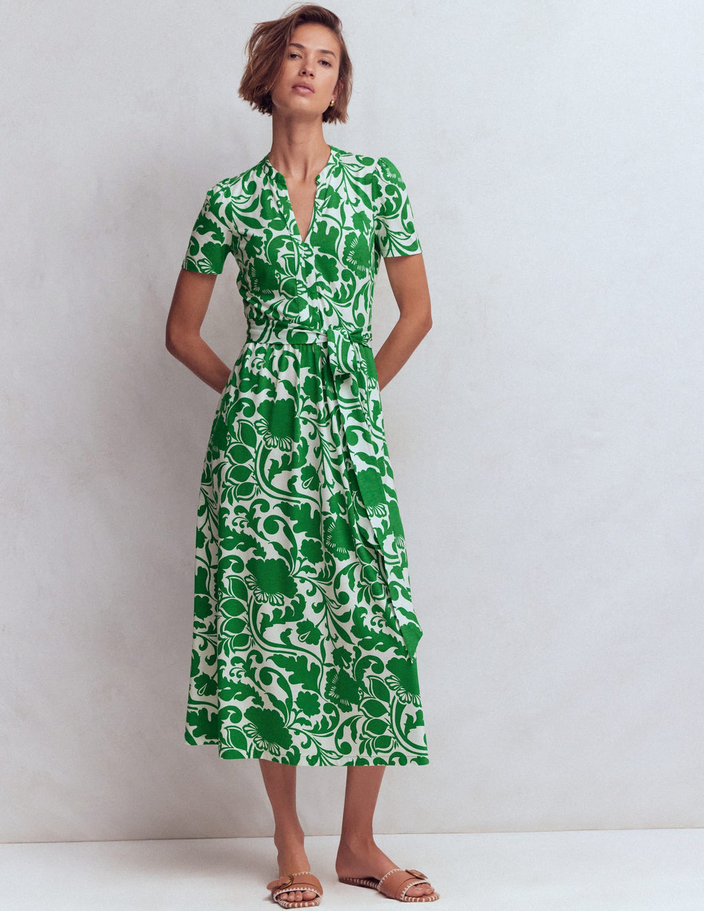 Naomi Jersey Midi Dress-Green, Flourishing Meadow