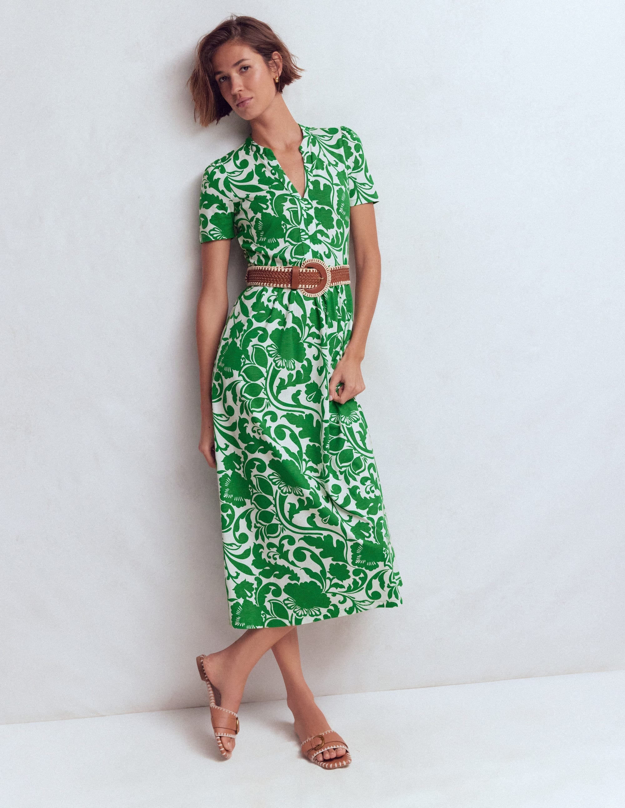 Naomi Jersey Midi Dress-Green, Flourishing Meadow