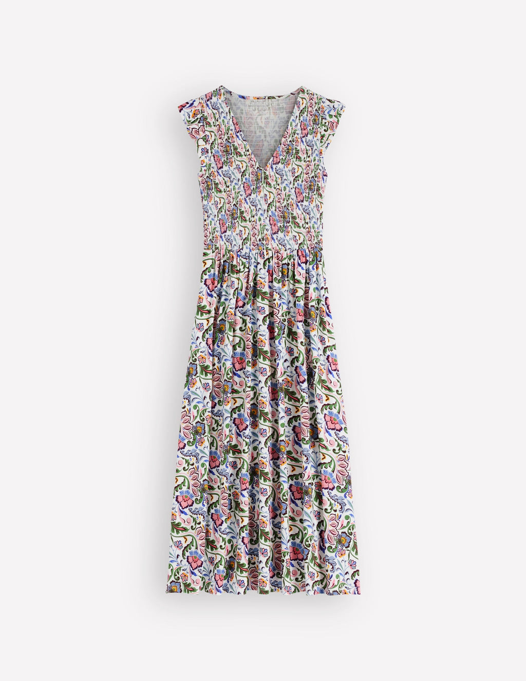 Smocked Jersey Midi Dress-Multi, Flourishing Meadow