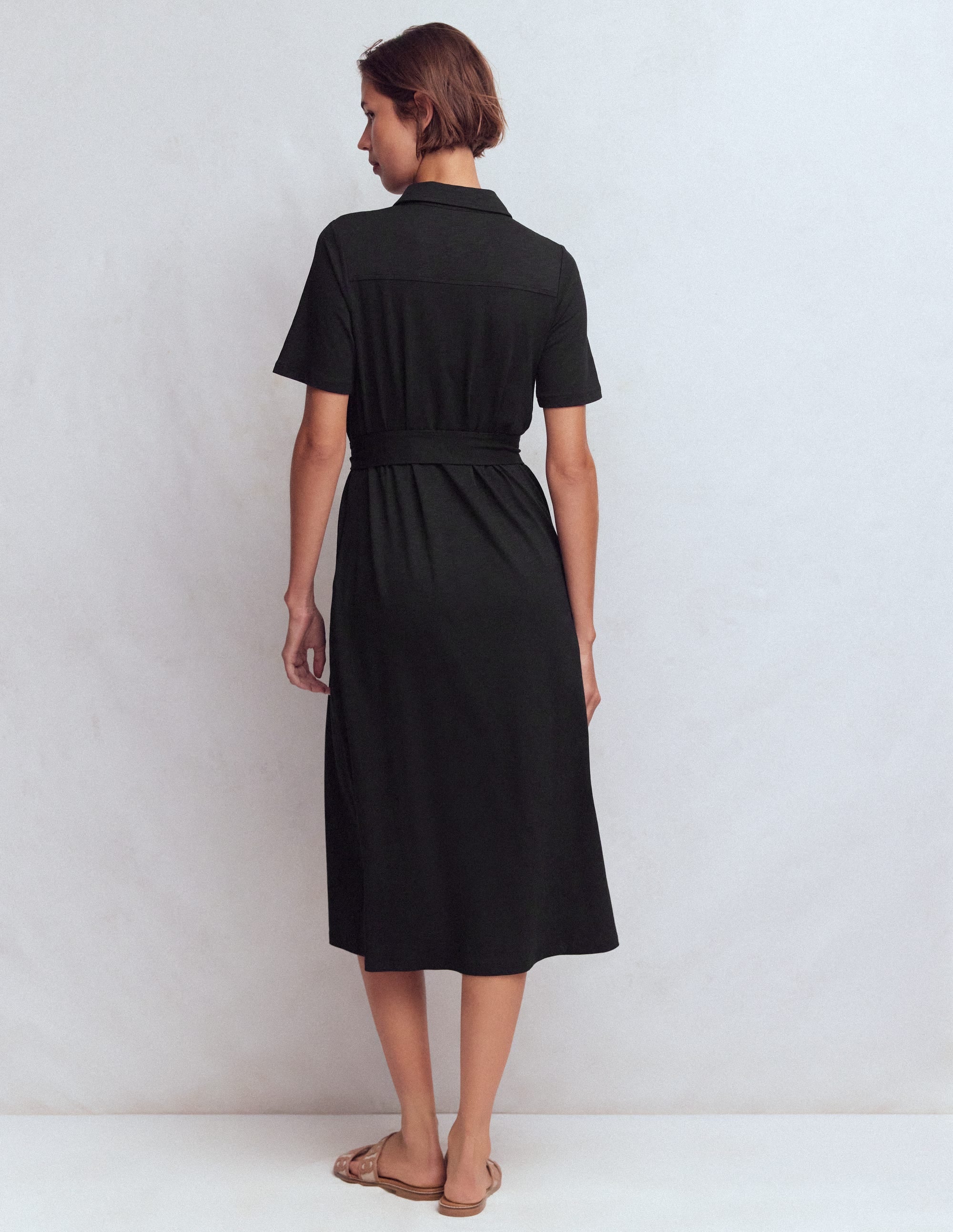 Mavis Midi Jersey Shirt Dress-Black
