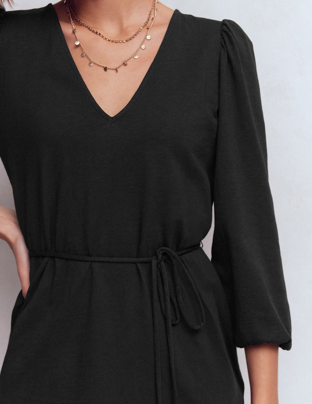 Cary V-Neck Jersey Dress-Black