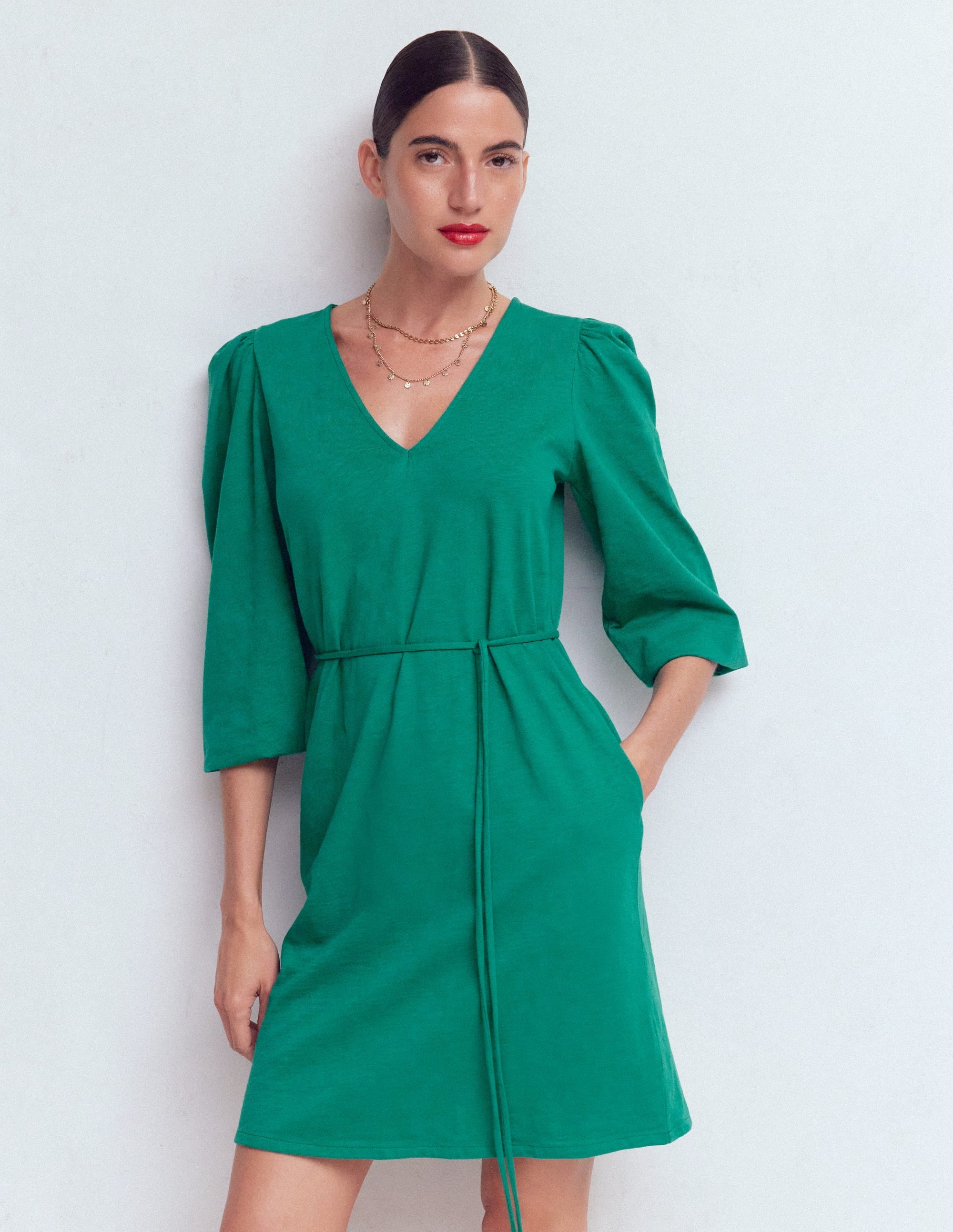 Cary V-Neck Jersey Dress-Deep Teal