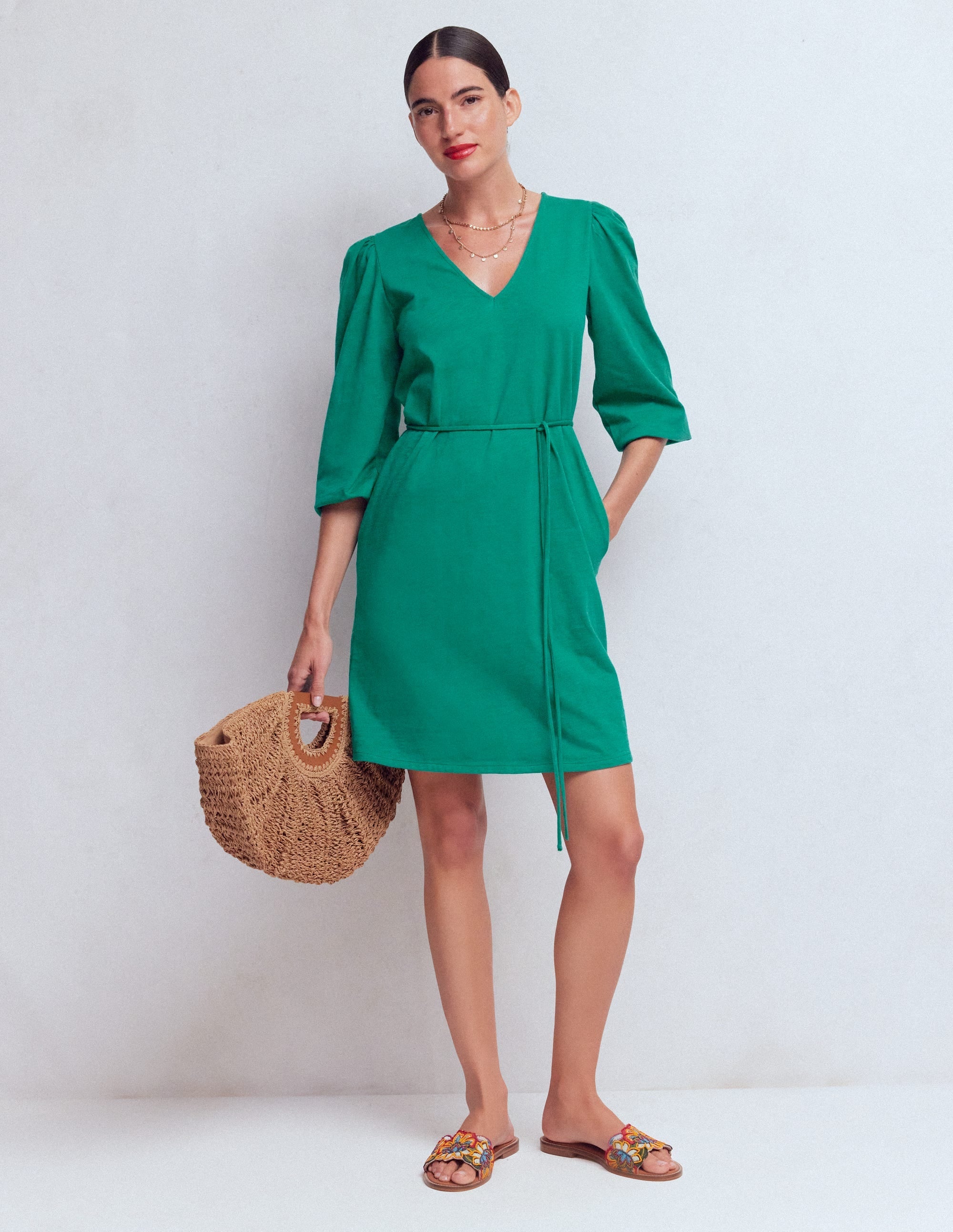 Cary V-Neck Jersey Dress-Deep Teal