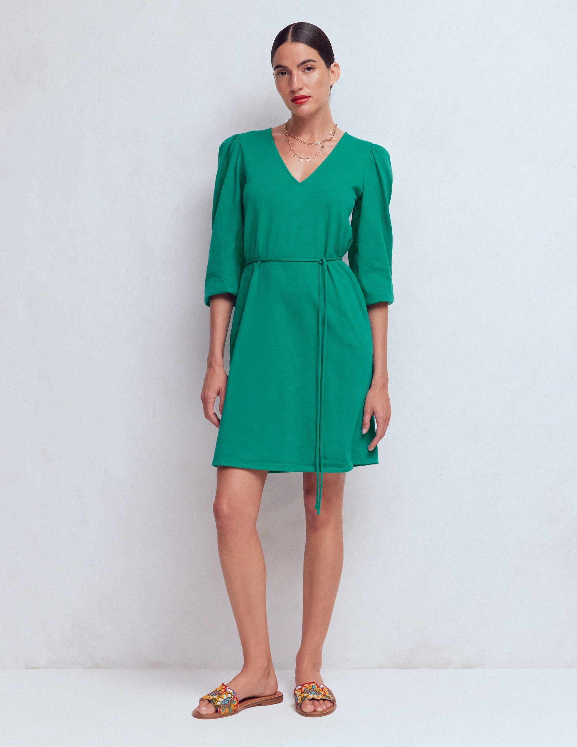 Cary V-Neck Jersey Dress-Deep Teal