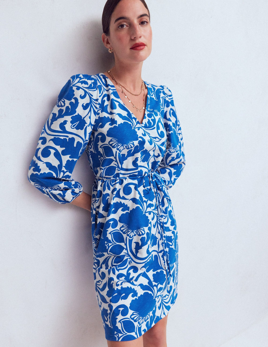 Cary V-Neck Jersey Dress-Blue, Flourishing Meadow