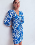 Cary V-Neck Jersey Dress-Blue, Flourishing Meadow