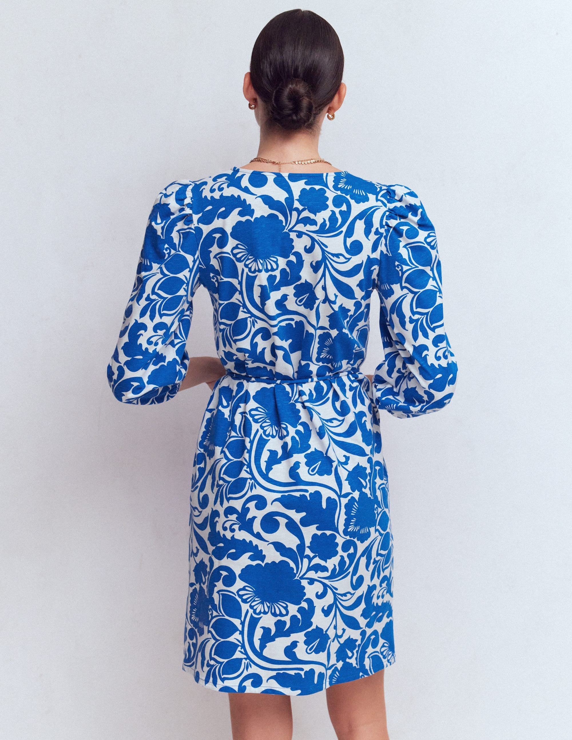 Cary V-Neck Jersey Dress-Blue, Flourishing Meadow