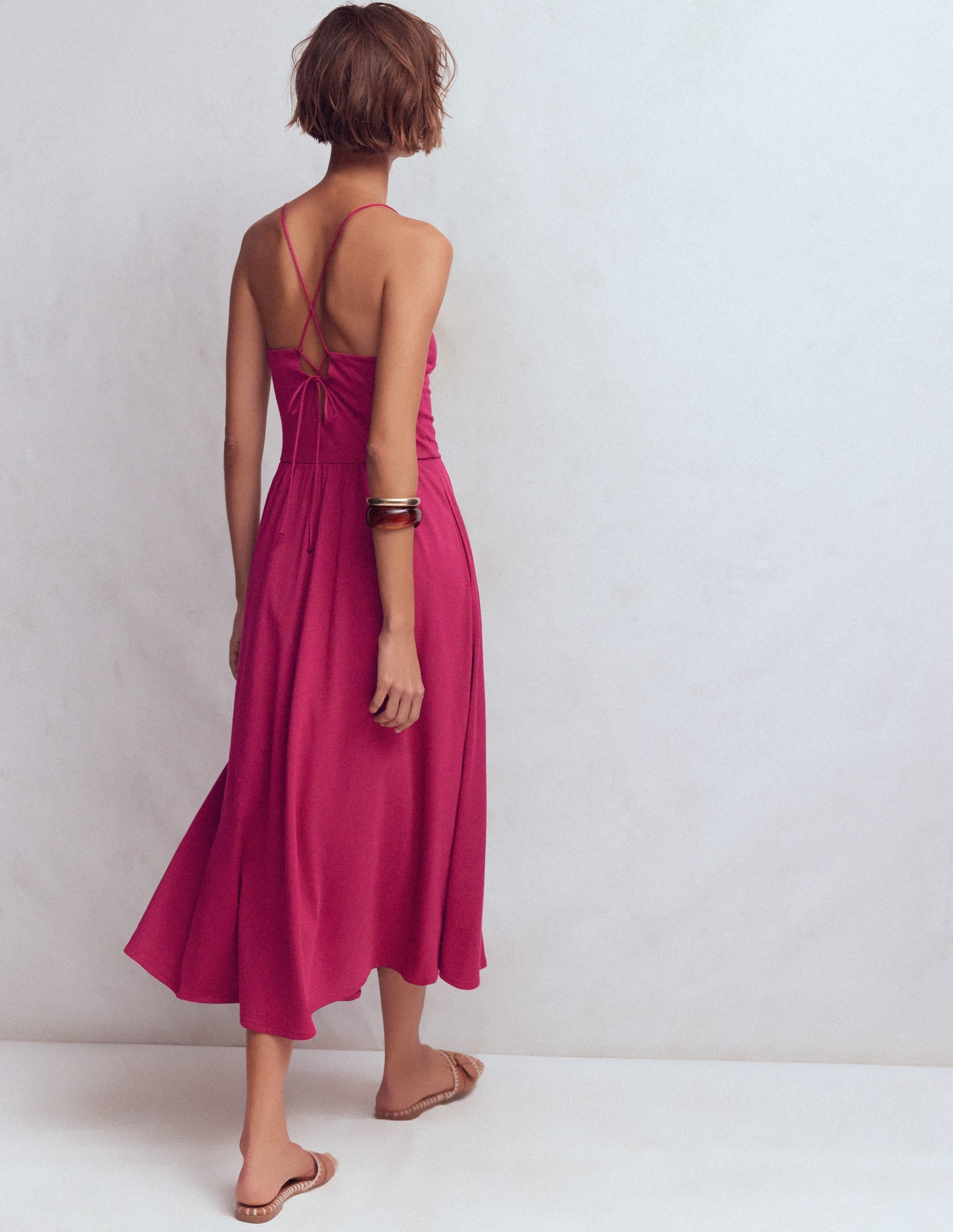 Cross Back Jersey Dress-Beet Red