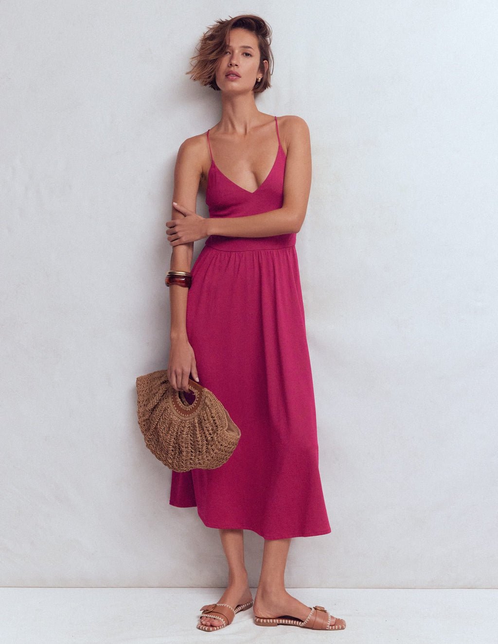 Cross Back Jersey Dress-Beet Red