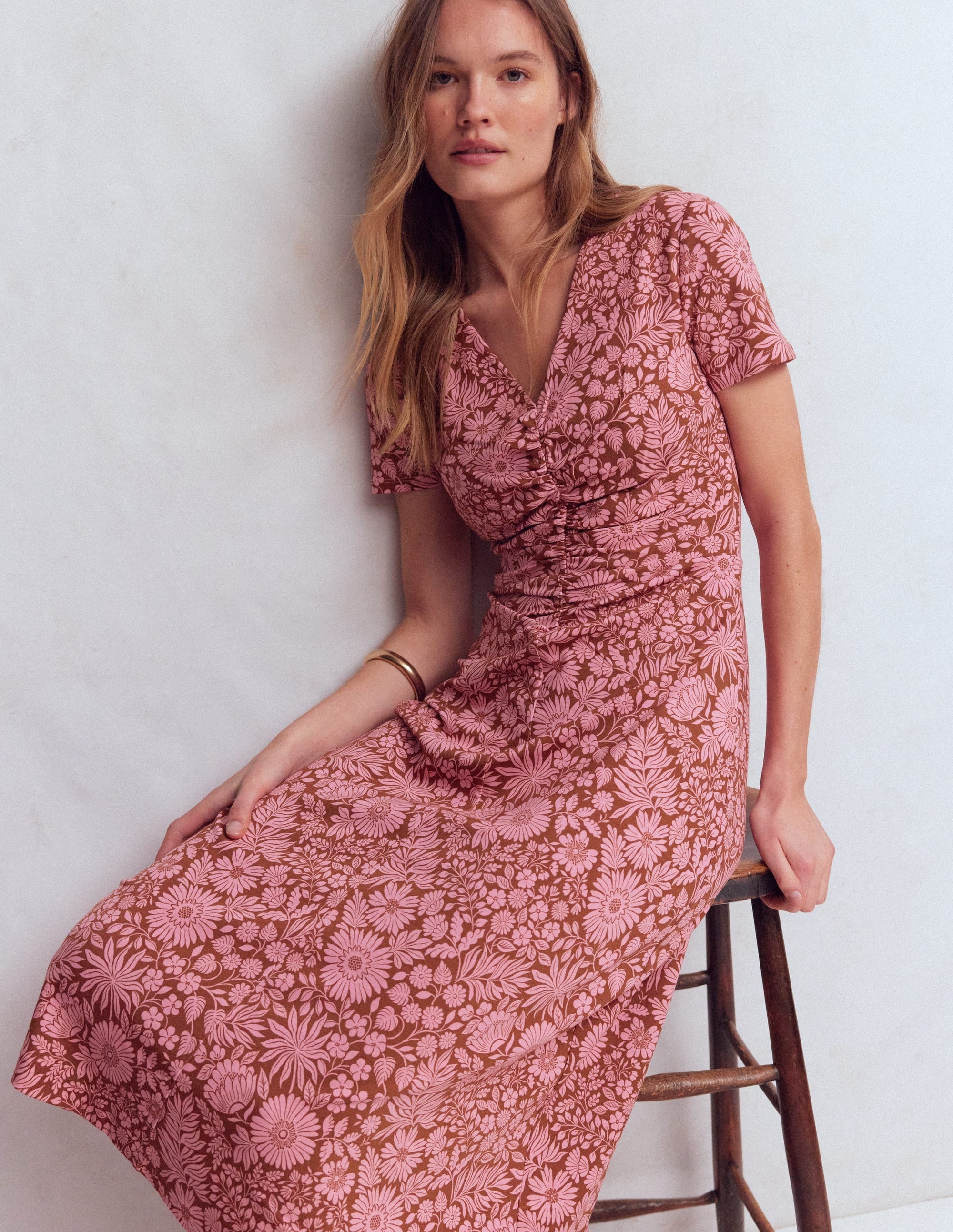 Una Ruched Front Ponte Dress-Russet, Flowerbed Bloom