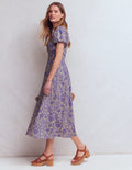 Twist Front Linen Blend Dress-Han Purple, Flowered Bloom