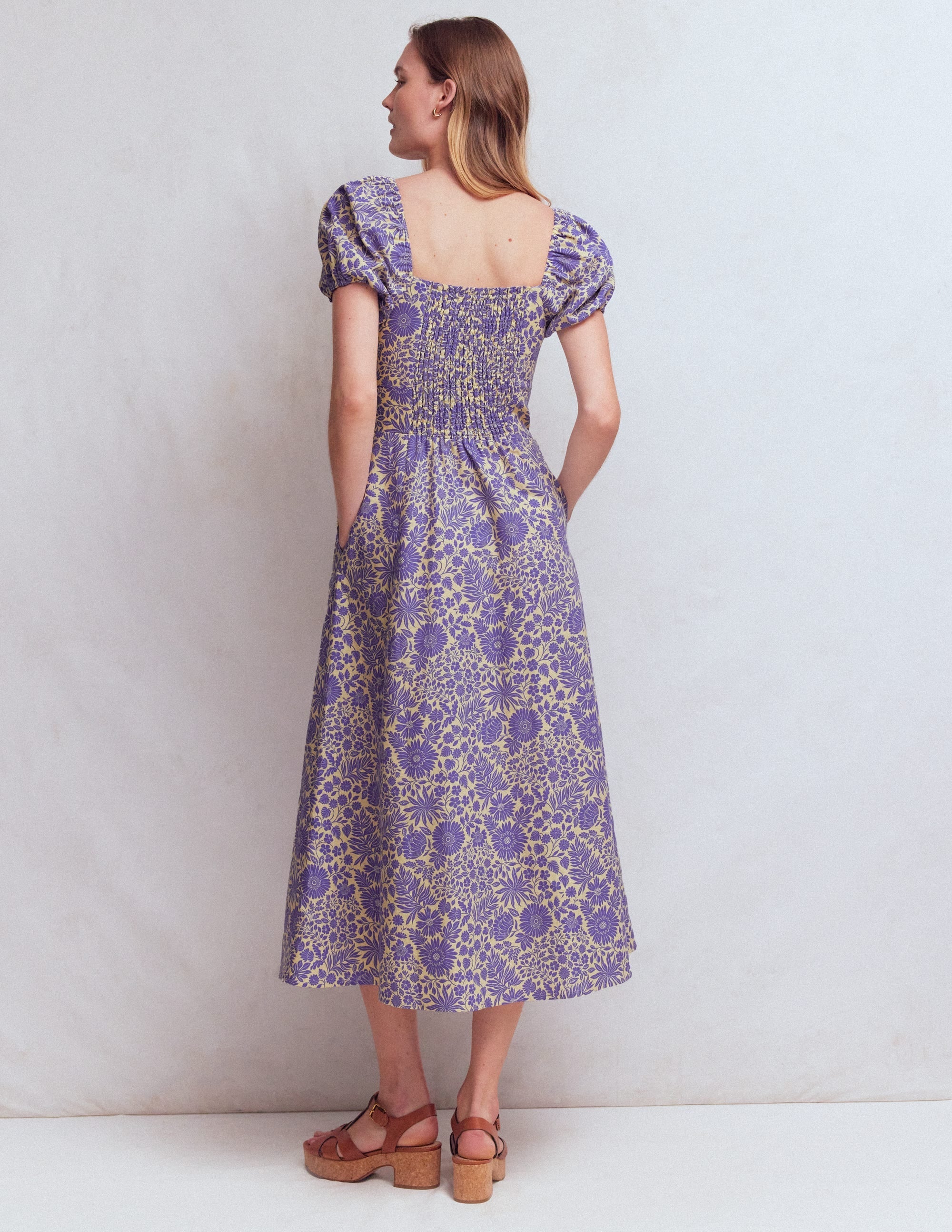 Twist Front Linen Blend Dress-Han Purple, Flowered Bloom