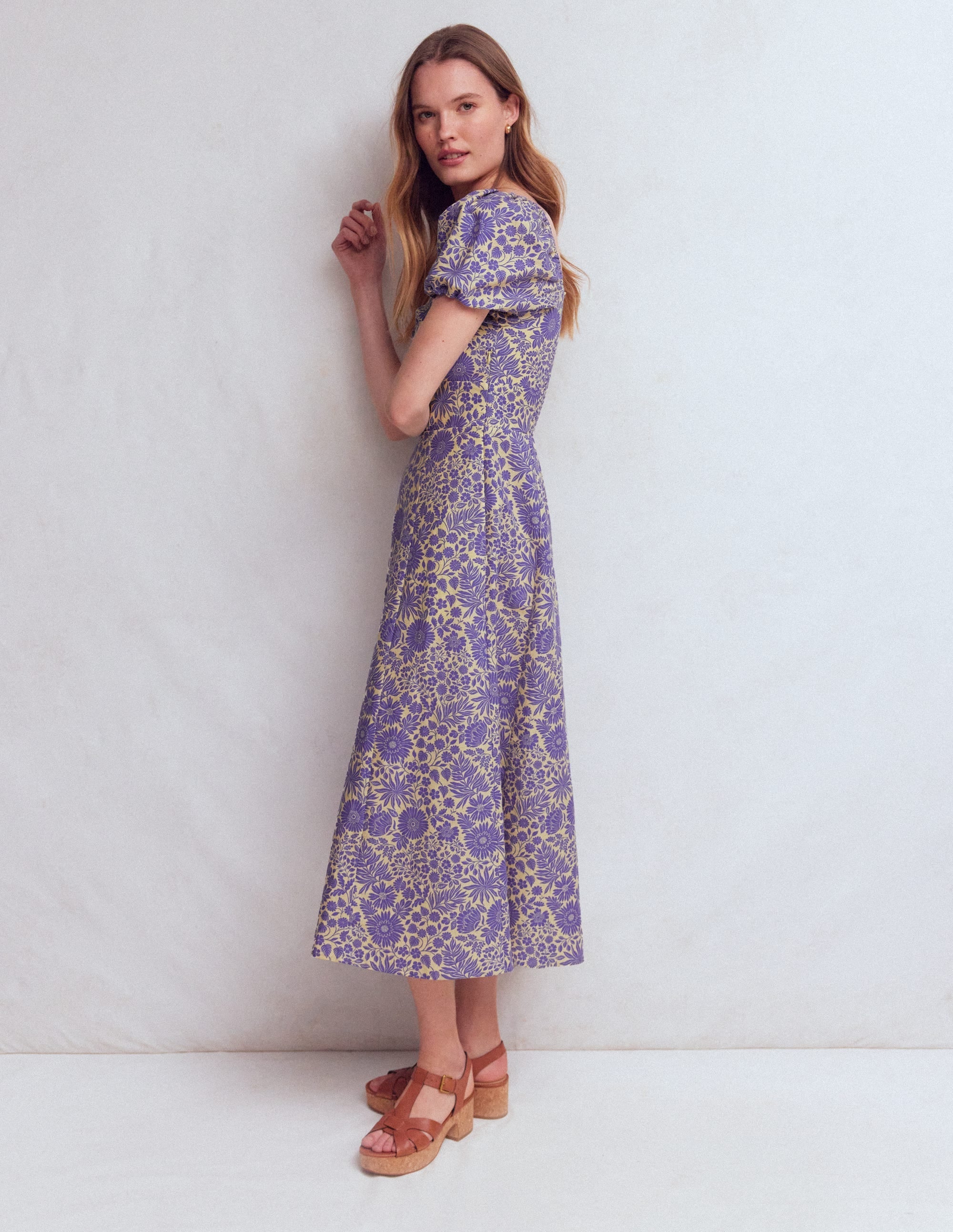 Twist Front Linen Blend Dress-Han Purple, Flowered Bloom