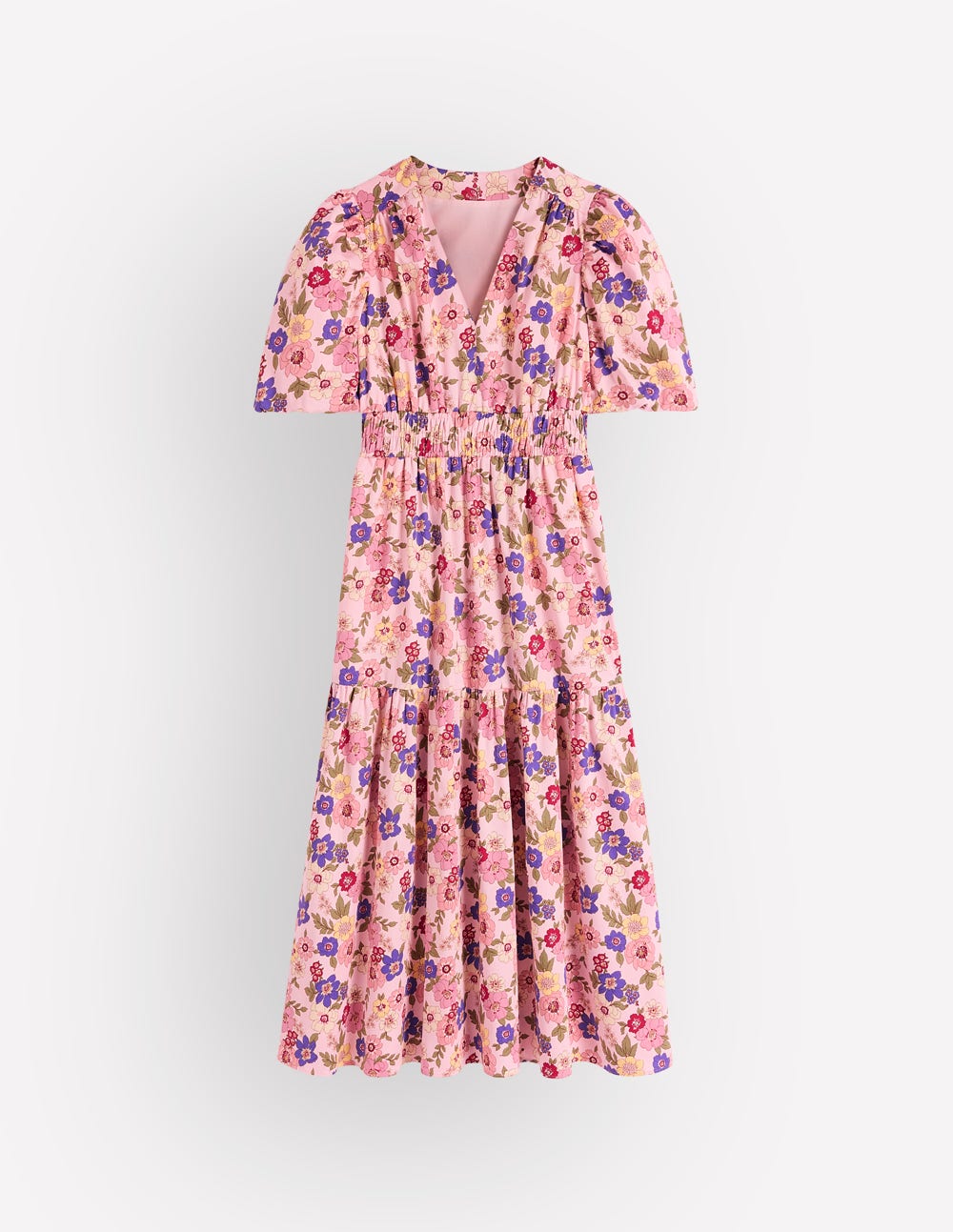Irene Puff Sleeve Cotton Dress-Pink, Blossomy Garden