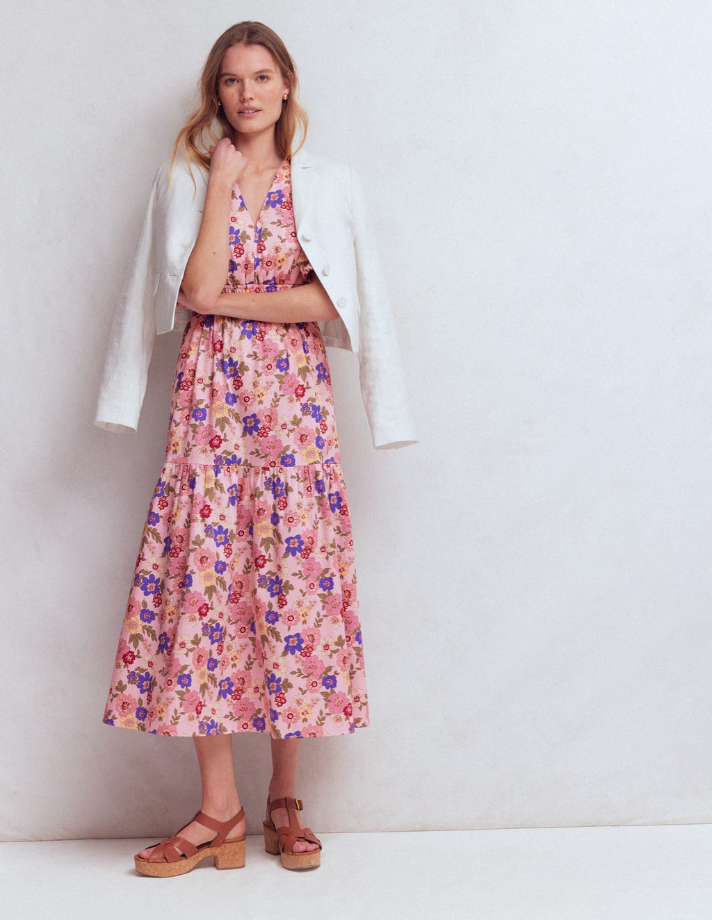 Irene Puff Sleeve Cotton Dress-Pink, Blossomy Garden