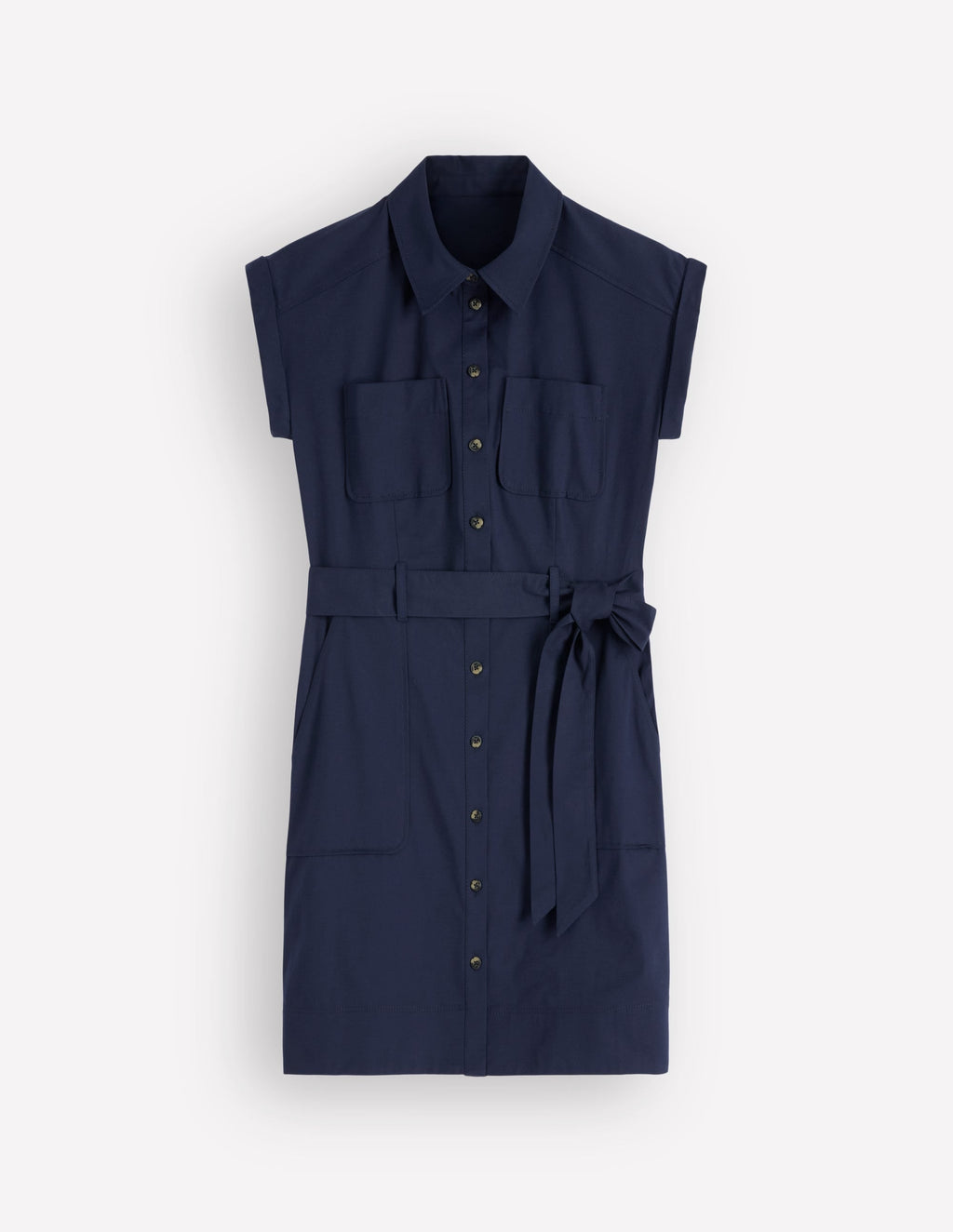 Short Belted Shirt Dress-Navy
