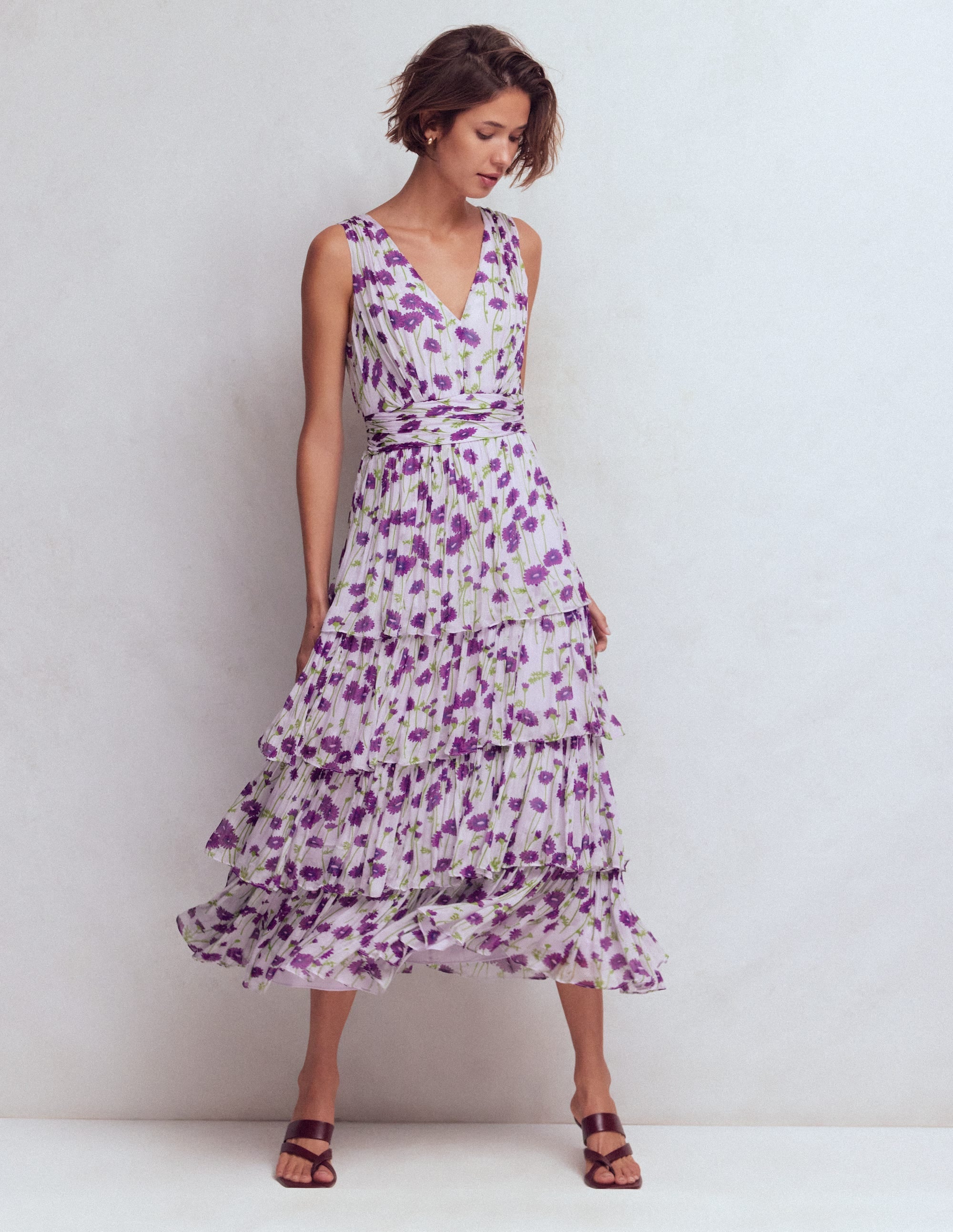 Tiered Sleeveless Dress-Purple Dandelion
