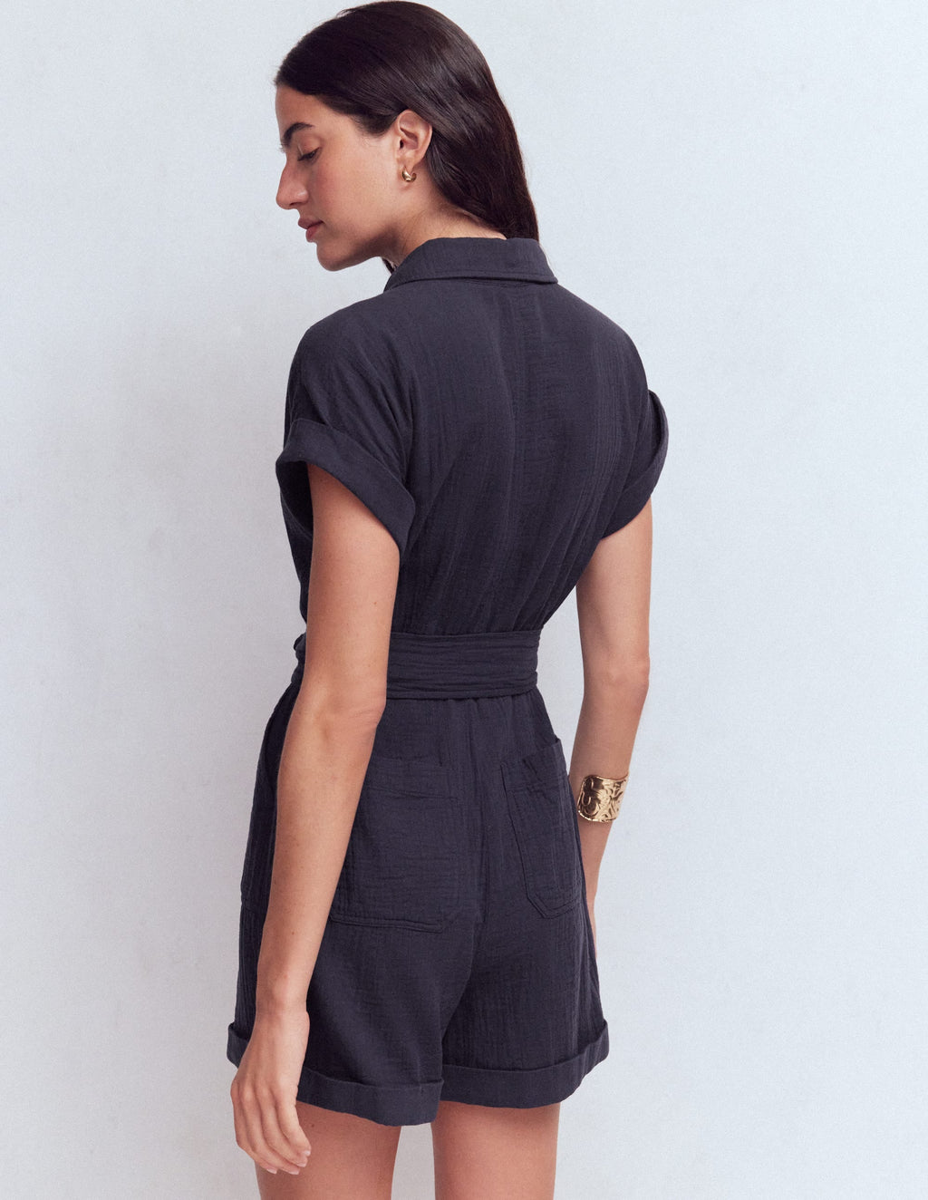 Kay Double Cloth Playsuit-Navy