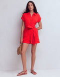 Kay Double Cloth Playsuit-Poppy Red