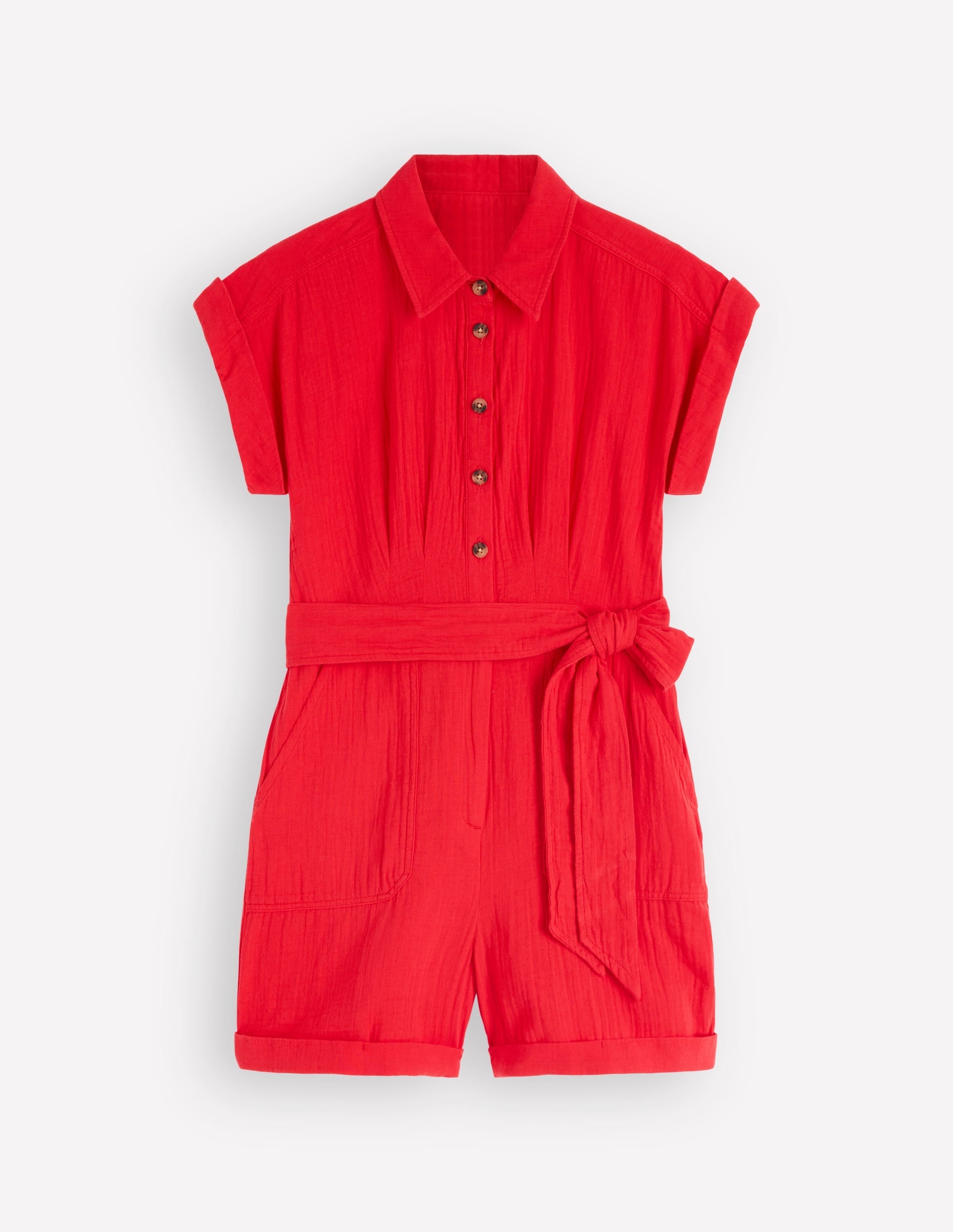 Kay Double Cloth Playsuit-Poppy Red