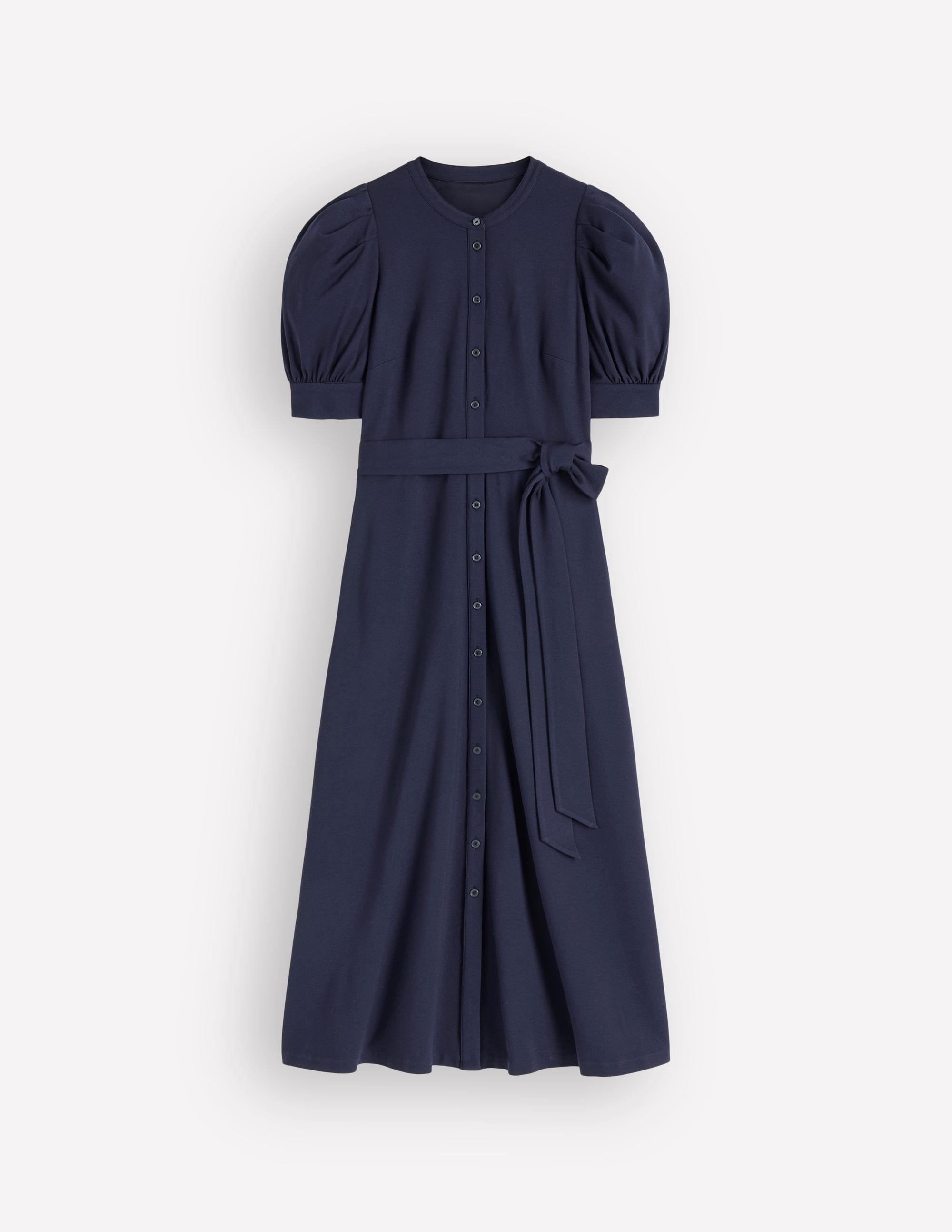 Puff Sleeve Ponte Shirt Dress-Navy