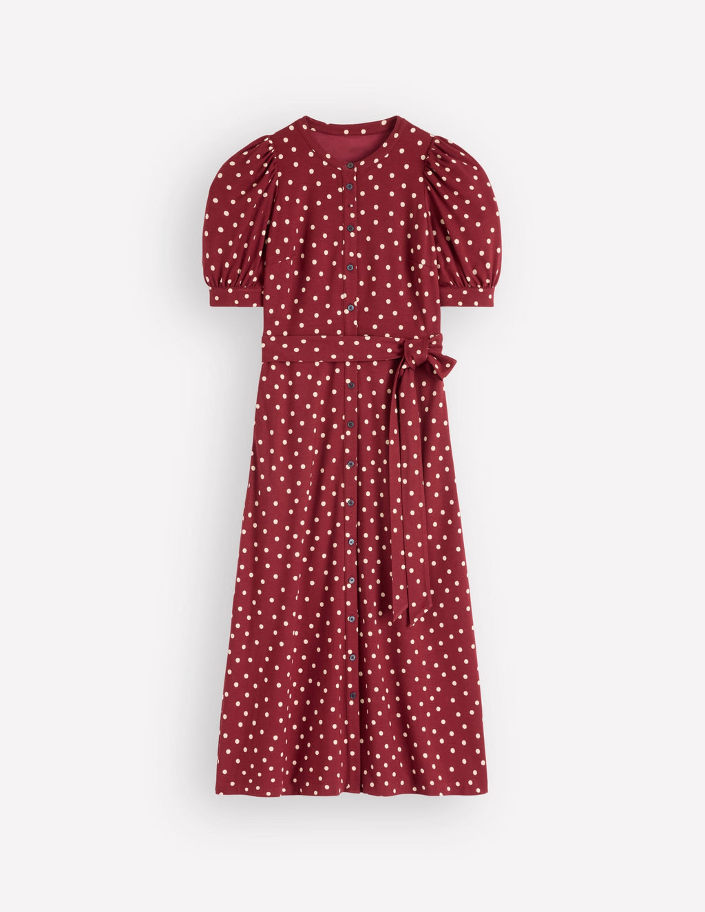 Puff Sleeve Ponte Shirt Dress-Red Pear, Painted Dot