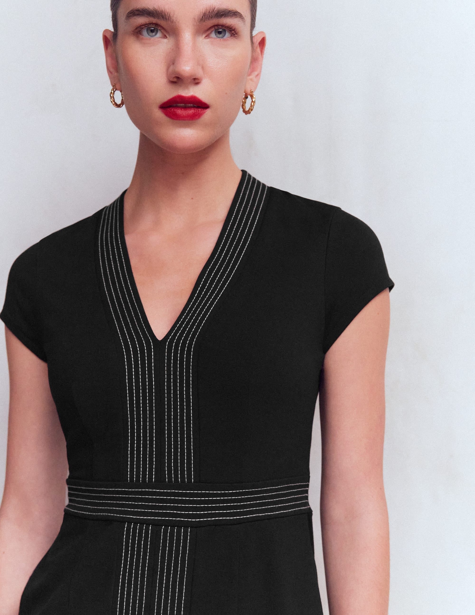 Topstitch Ponte Work Dress-Black