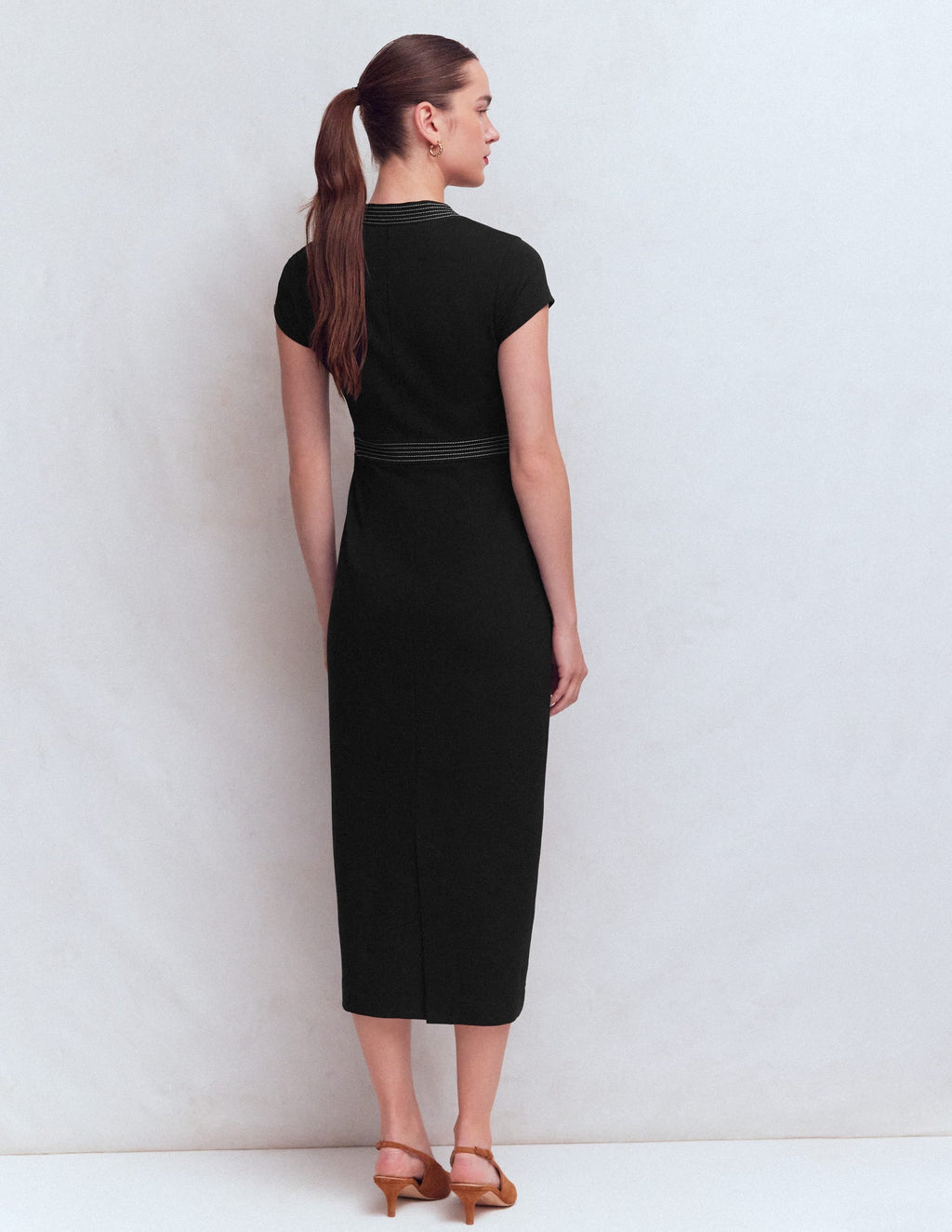 Topstitch Ponte Work Dress-Black