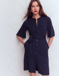 Front Pocket Ponte Dress-Navy