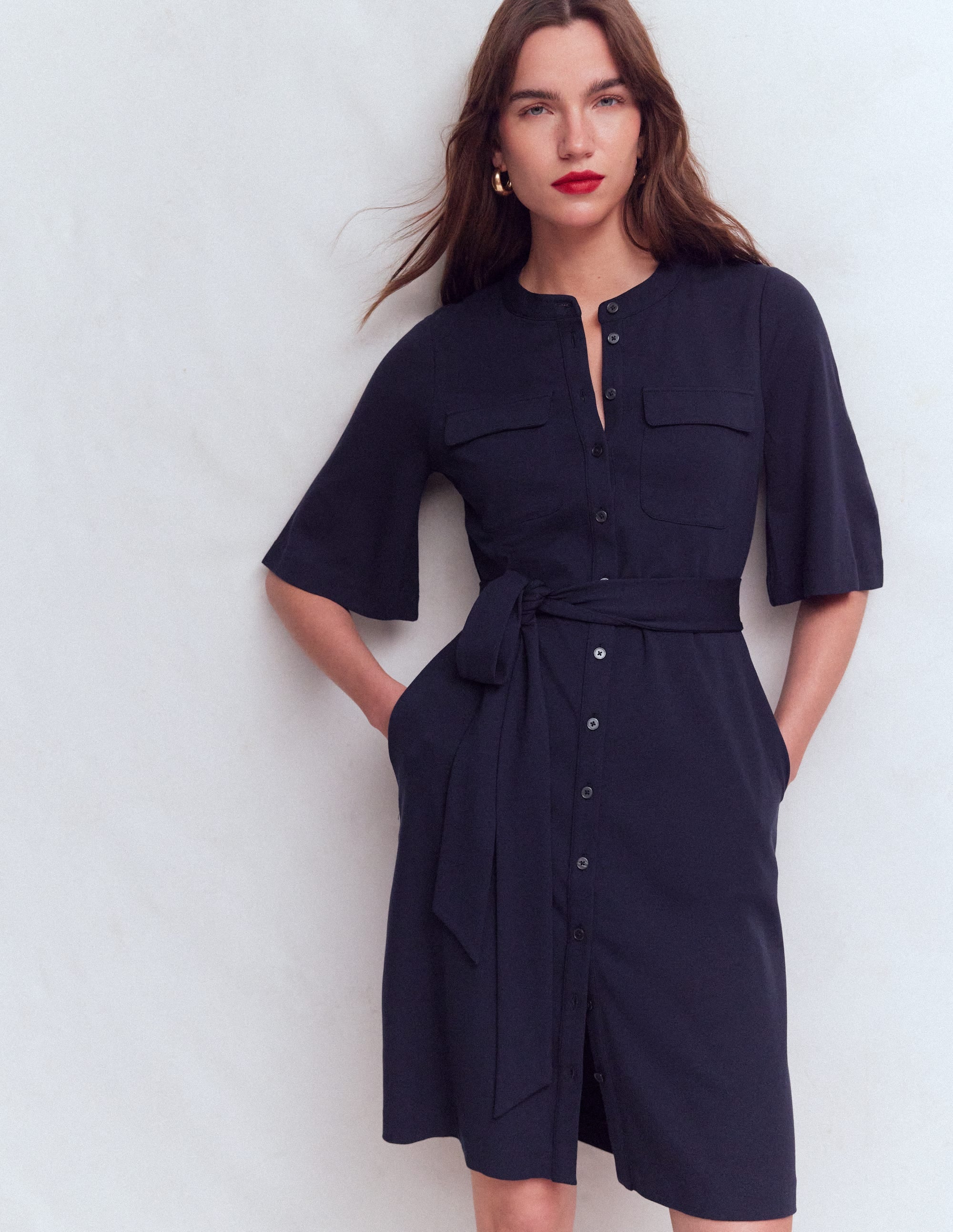Front Pocket Ponte Dress-Navy