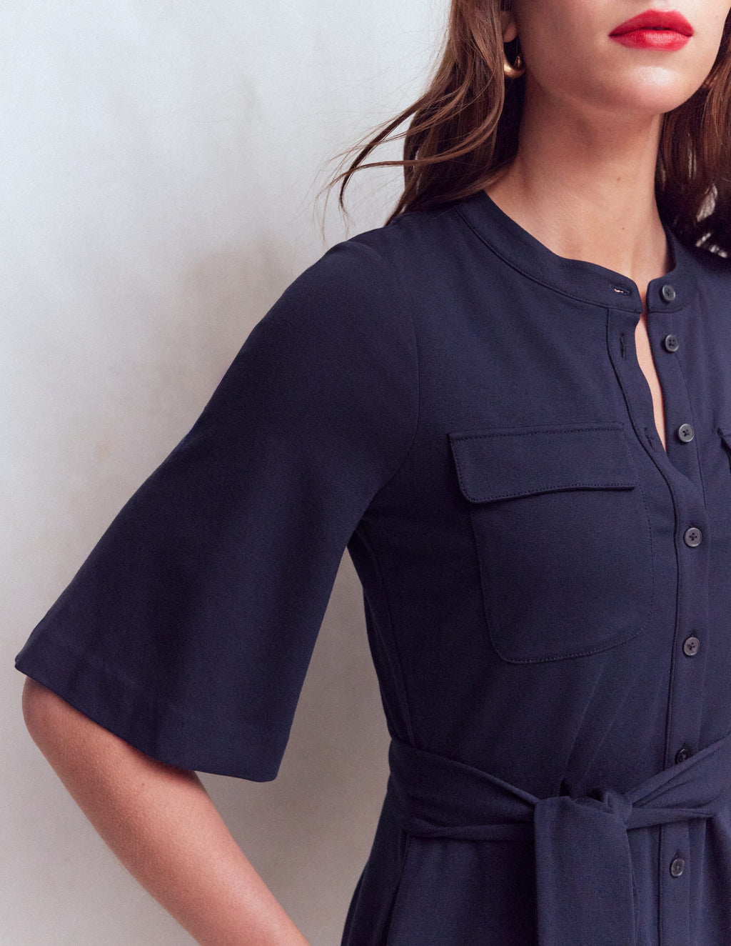 Front Pocket Ponte Dress-Navy