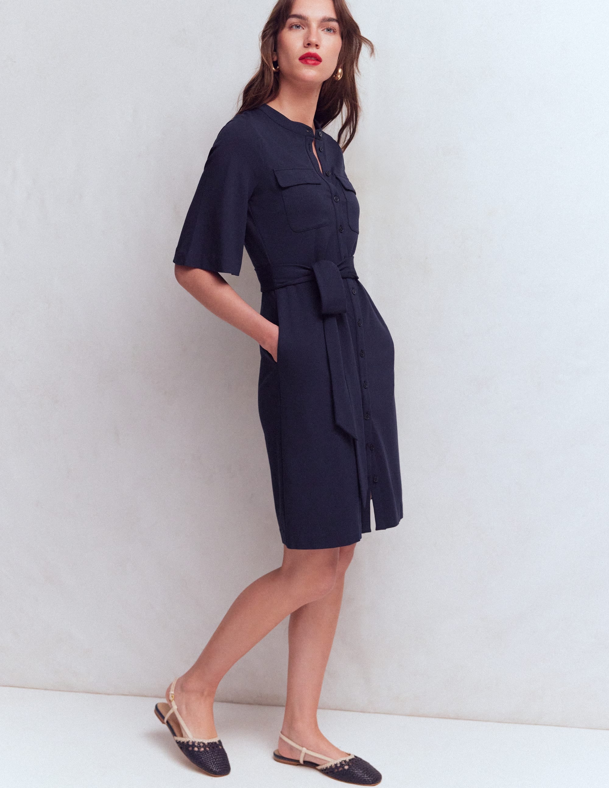 Front Pocket Ponte Dress-Navy