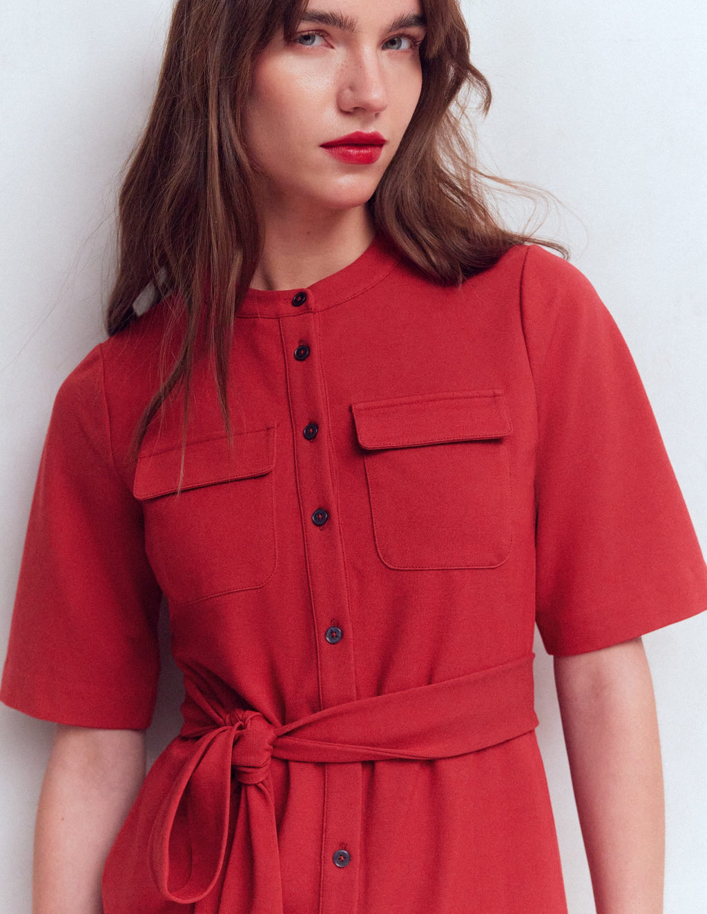 Front Pocket Ponte Dress-Crimson Red