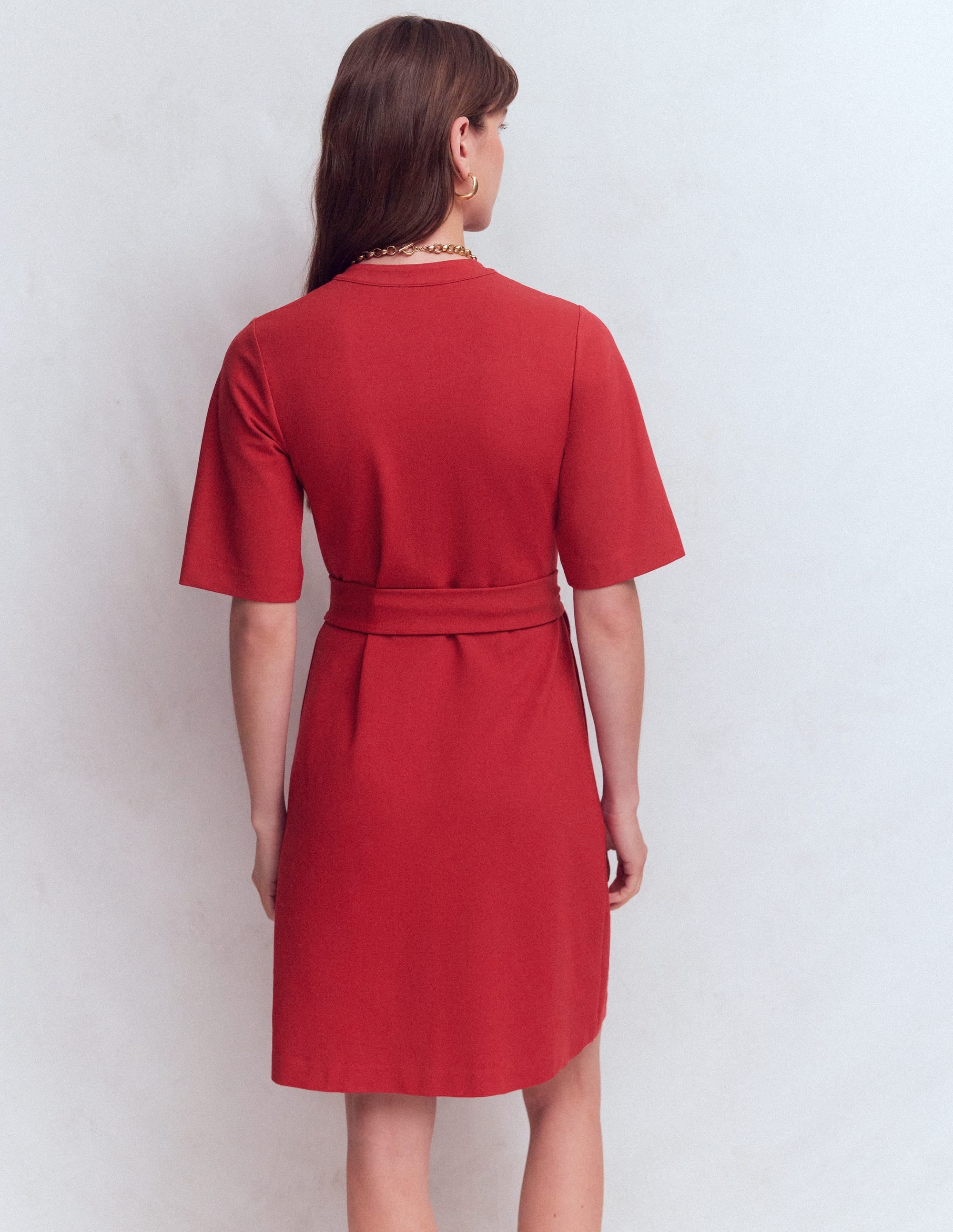 Front Pocket Ponte Dress-Crimson Red