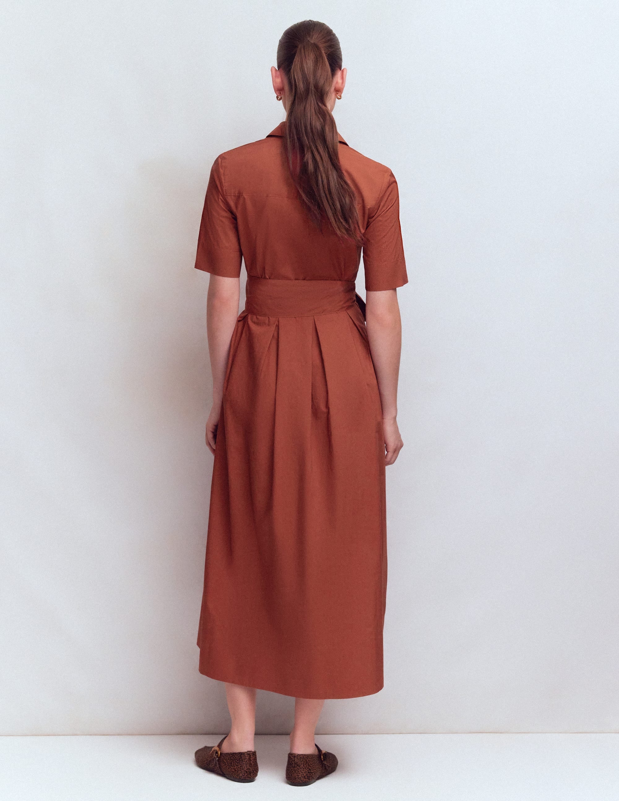 Zoe Short Sleeve Shirt Dress-Burnt Orange