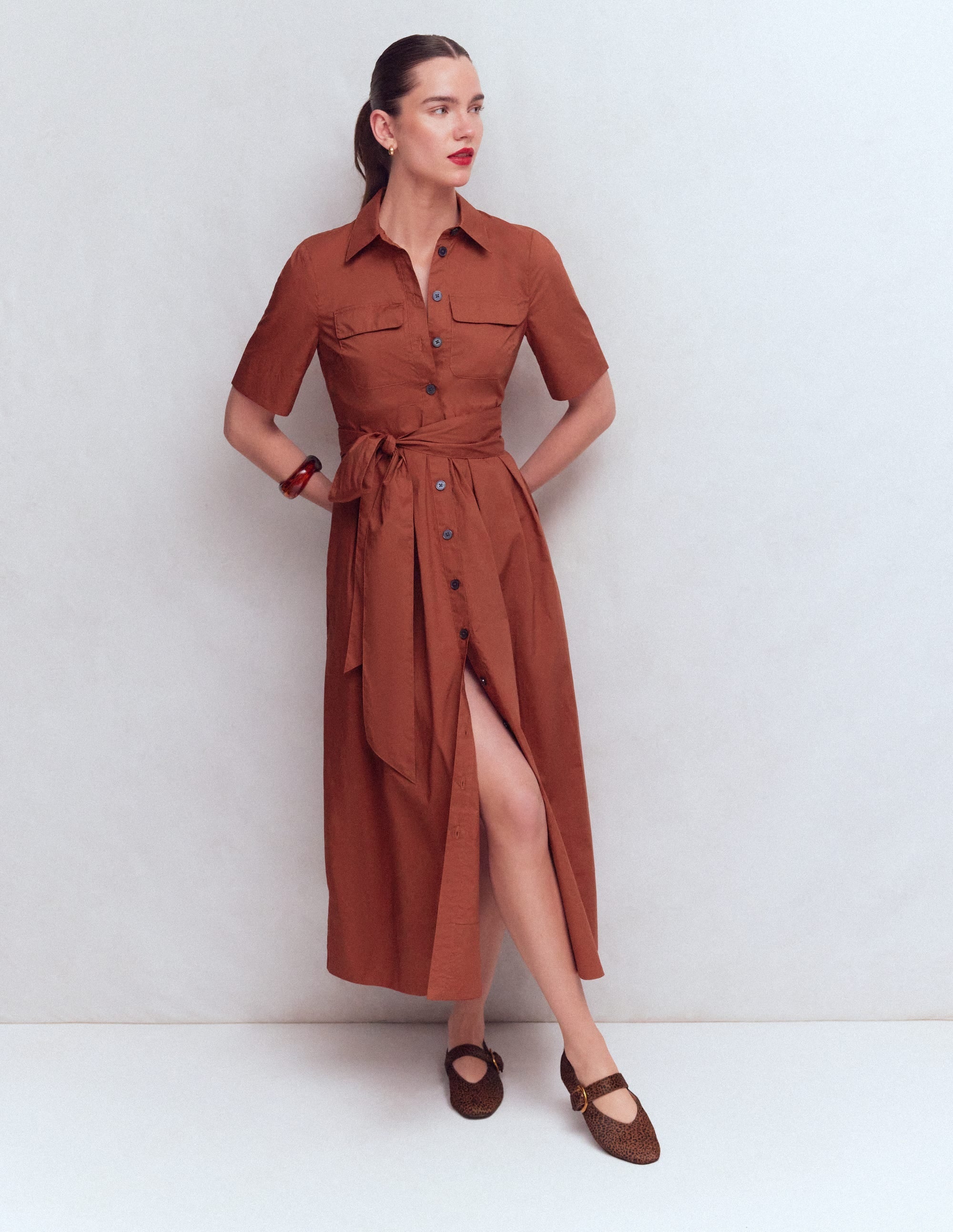 Zoe Short Sleeve Shirt Dress-Burnt Orange