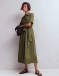 Zoe Short Sleeve Shirt Dress-Woodland Green