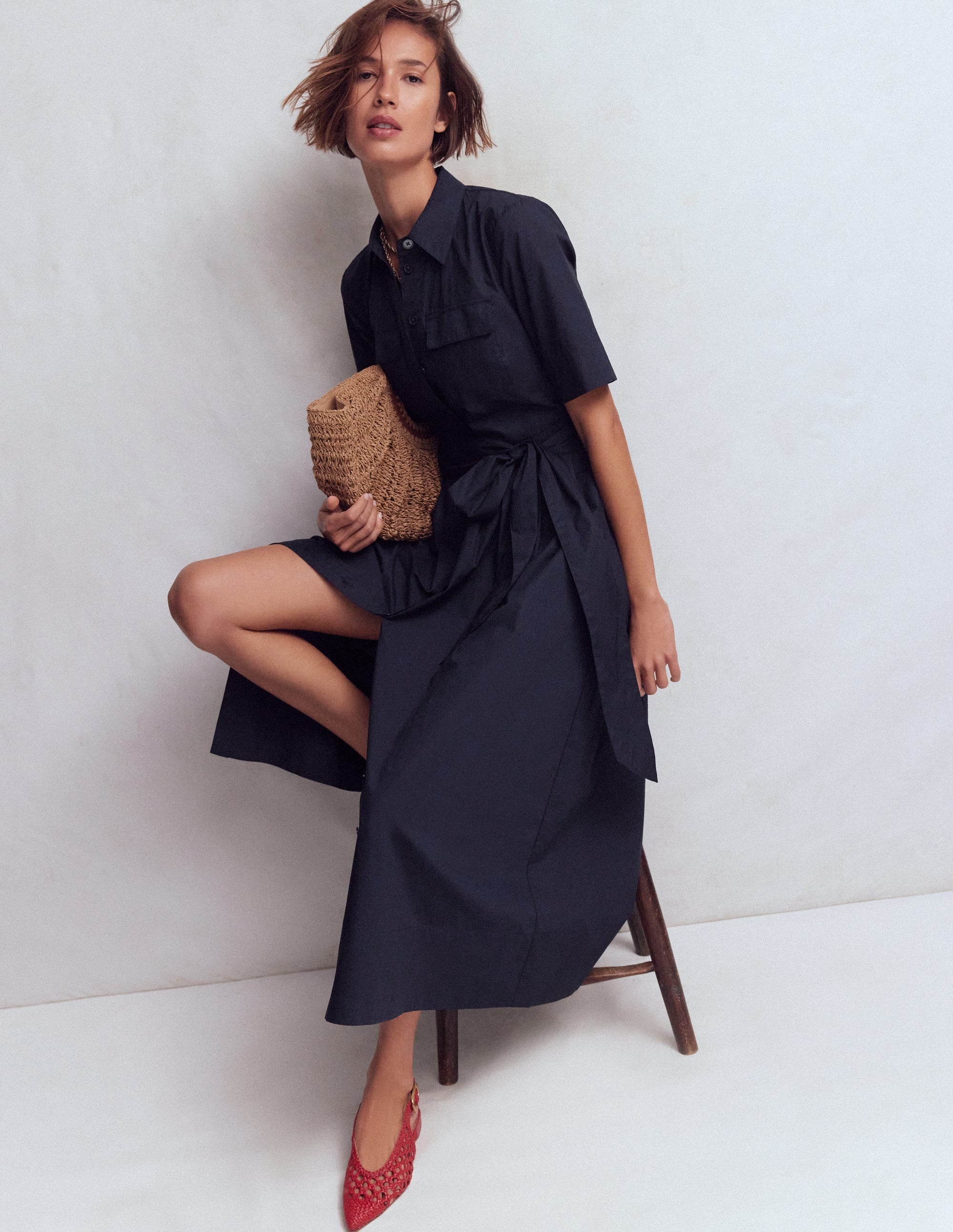 Zoe Short Sleeve Shirt Dress-Navy